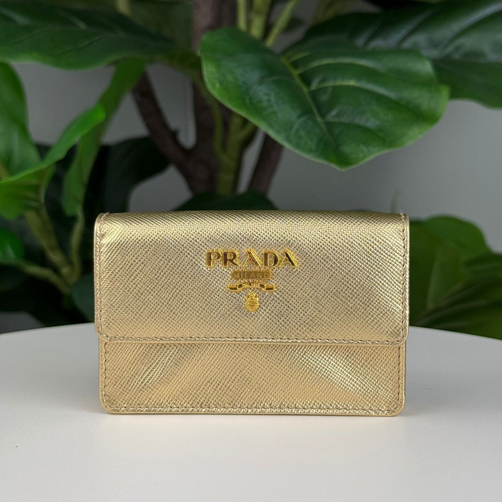 Authentic PRADA Saffiano Leather Gold Wallet