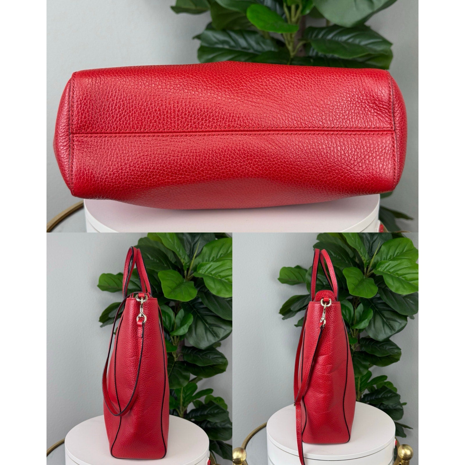 💎Authentic Gucci Leather Swing Tote Bag Red