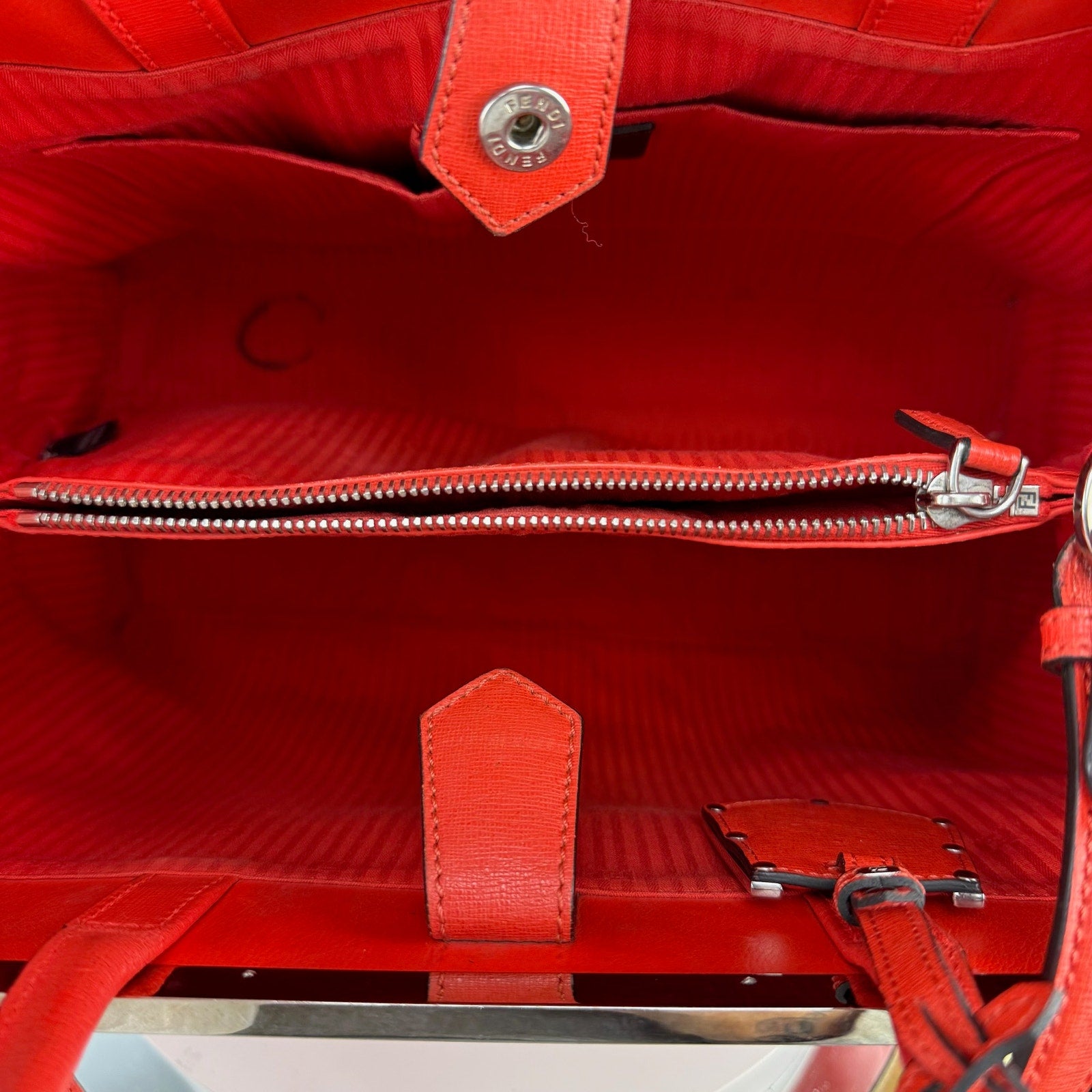 Fendi 2Jours Saffiano Leather Red Tote Shoulder Bag Authentic Pre Owned