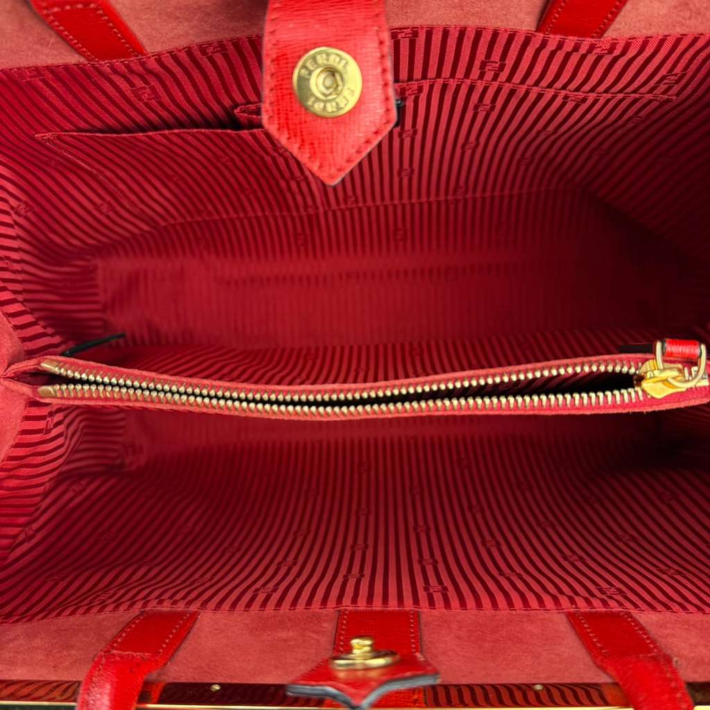 Authentic Fendi Medium 2Jours Elite Tote Red Saffiano Leather