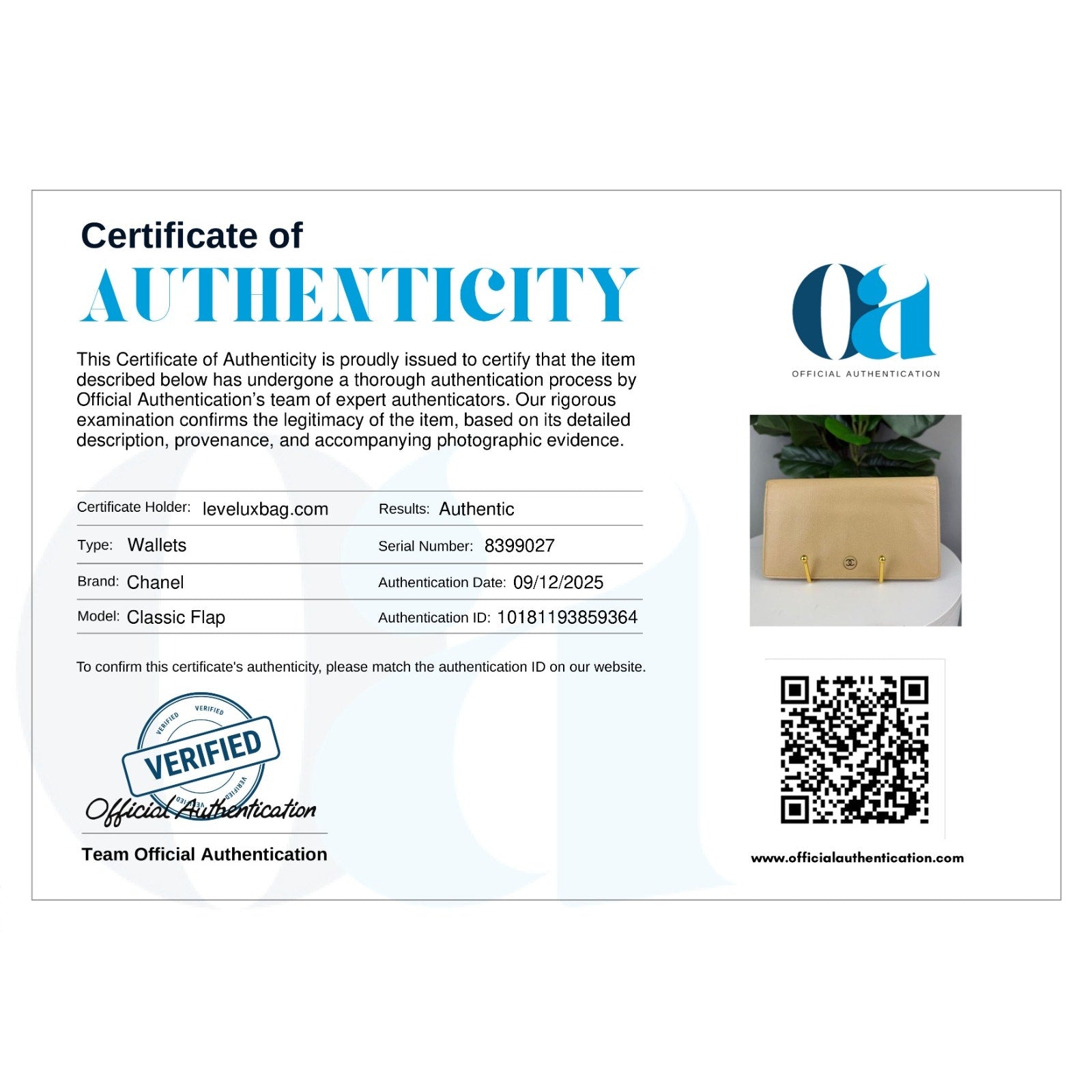 Authentic Chanel Classic Flap Long Wallet