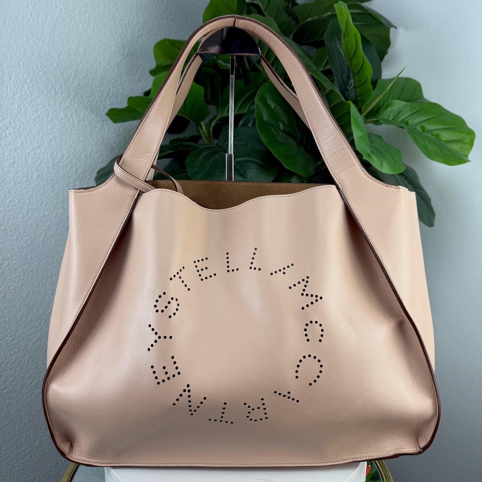 Stella McCartney Nude Logo Tote Vegan Leather Large Shoulder Bag Authentic Pre Owned