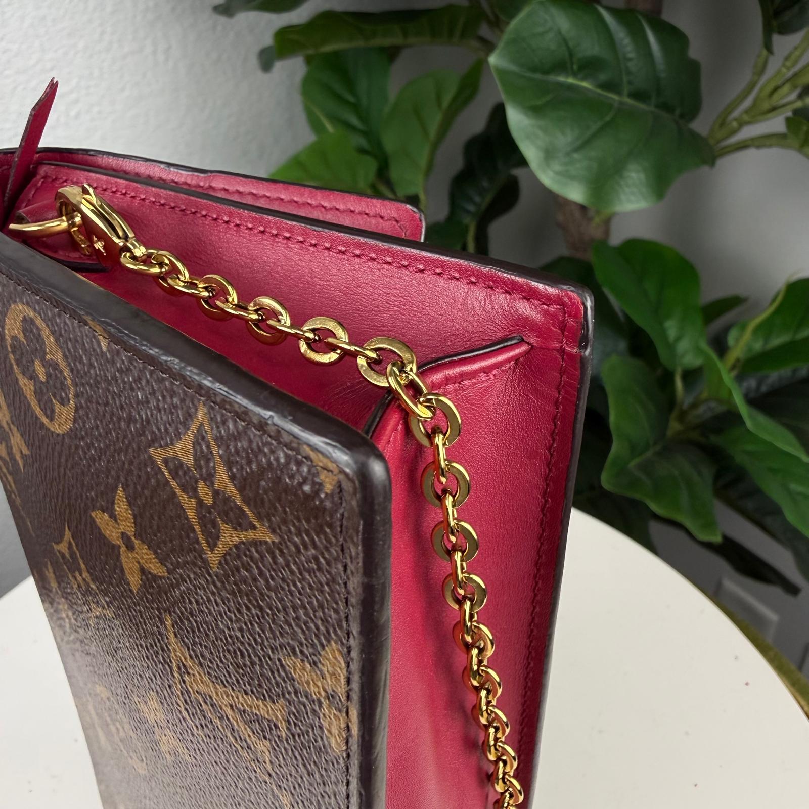 Authentic Louis Vuitton Flore Chain Brown Monogram Canvas Fuchsia