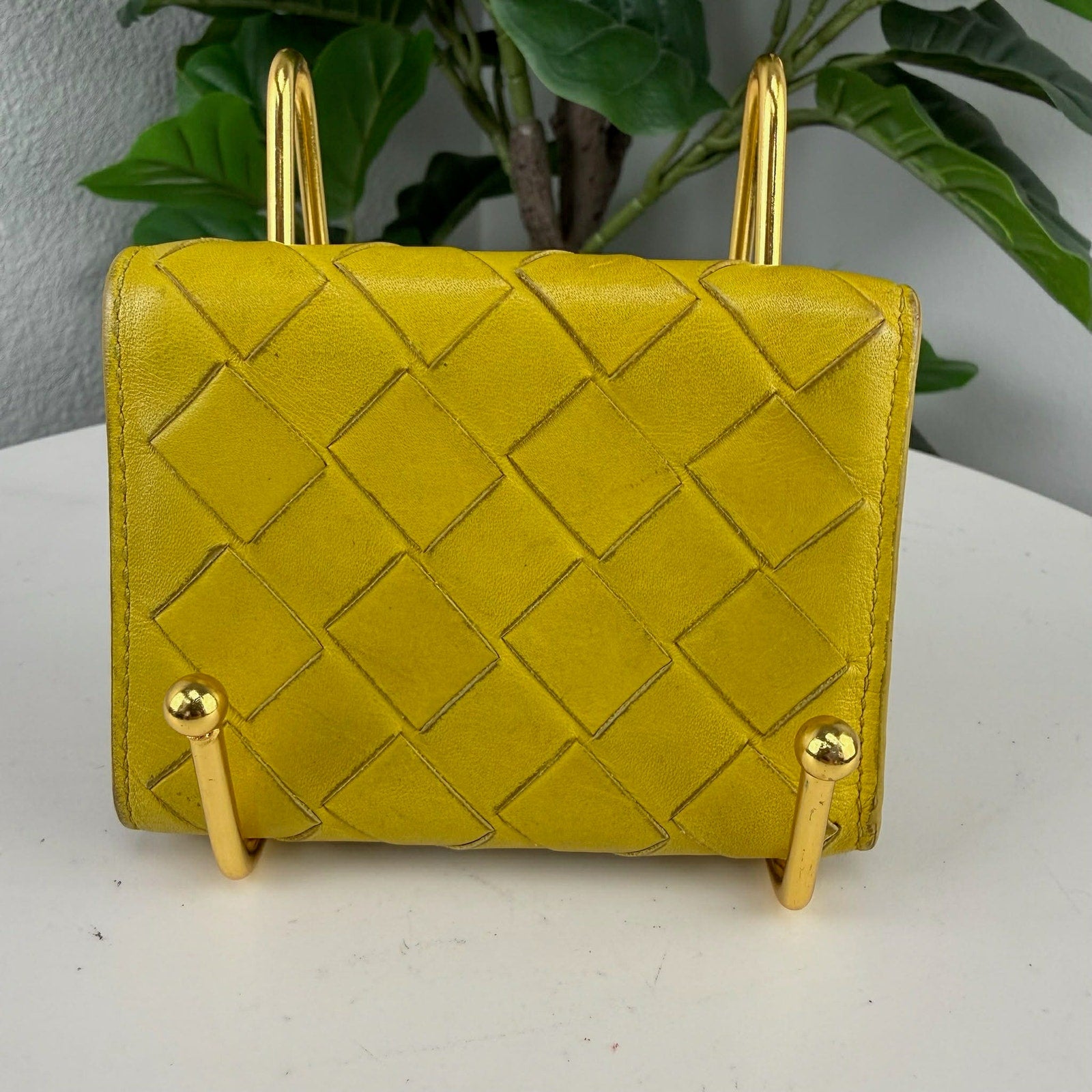 Bottega Veneta Intrecciato Trifold Wallet in Acid Yellow | LeveLuxBag