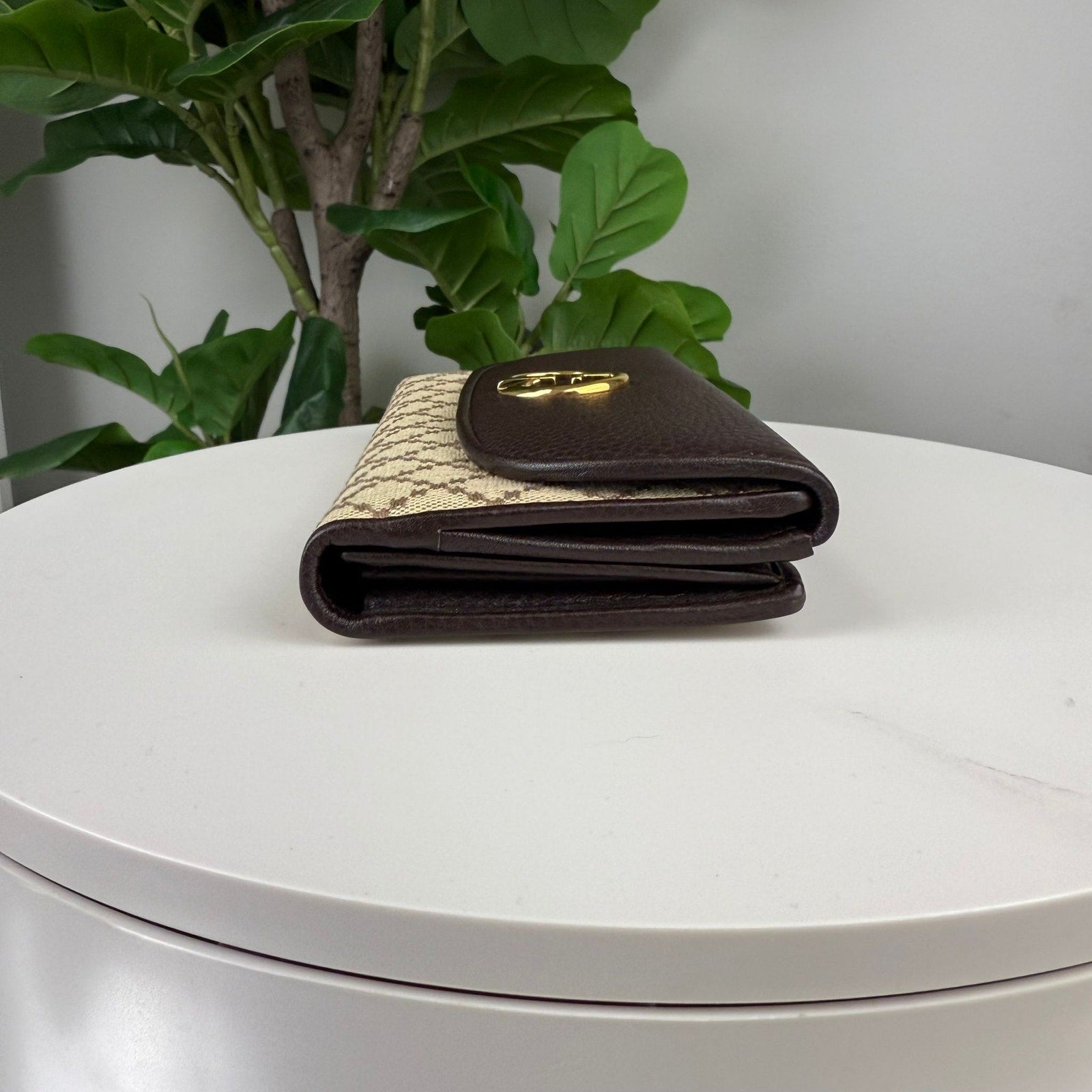 Authentic Gucci Diamante Canvas Leather Flap Wallet