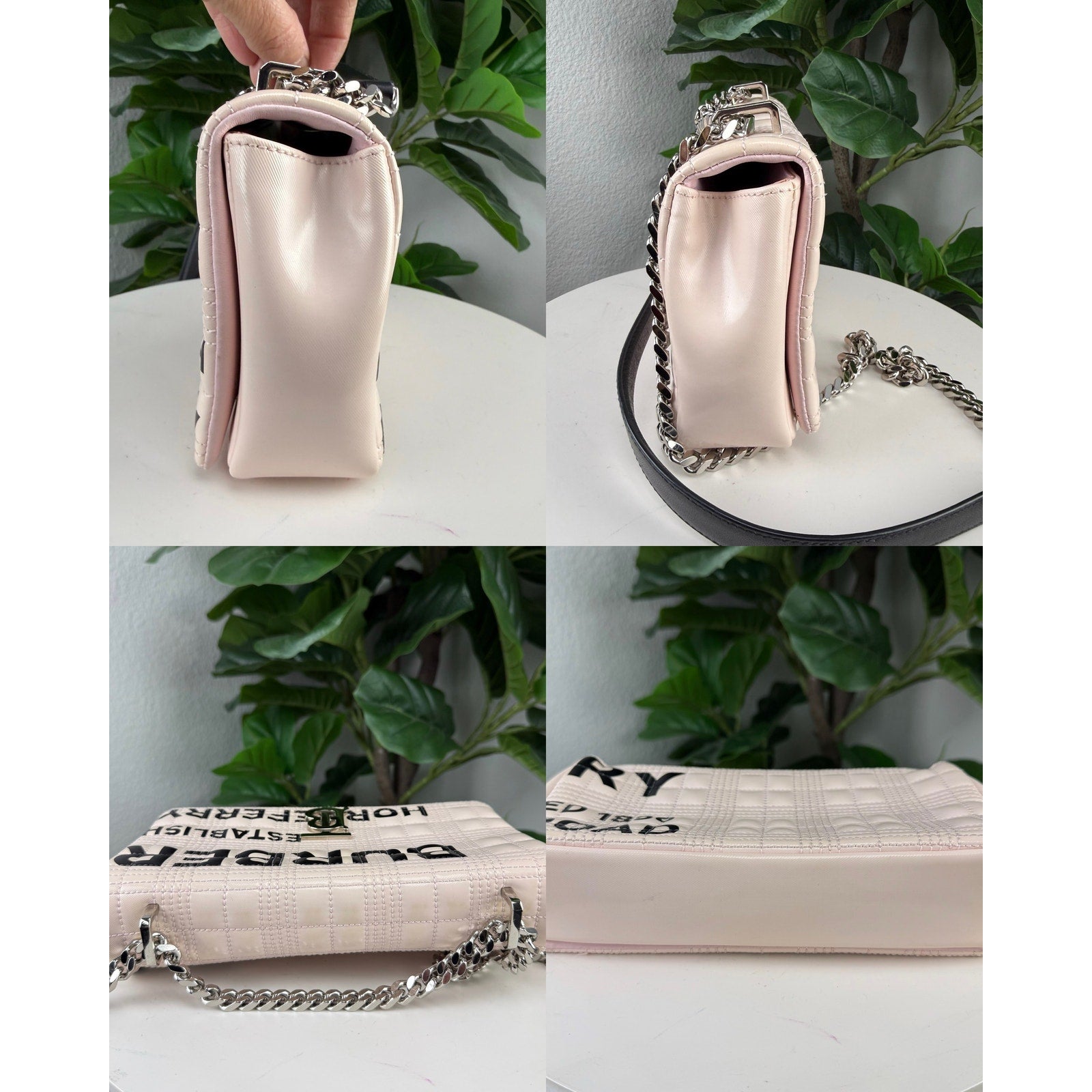 Burberry White/Black Quilted Coated Canvas Logo Print Small Lola Bag