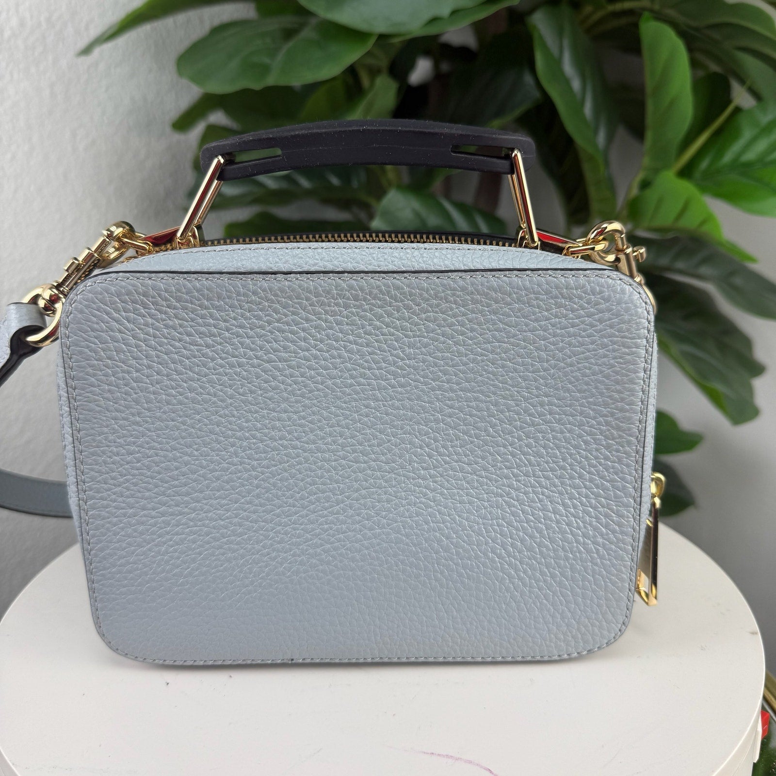 Pre Owned arc Jacobs The Soft Box 23 Pebbled Leather Blue Top Handle Crossbody Bag Authentic