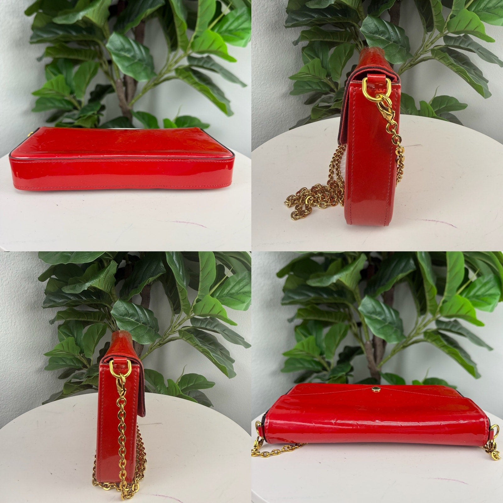 Louis Vuitton Vernis Monogram Red Patent Leather Chain Shoulder Bag Authentic Pre Owned