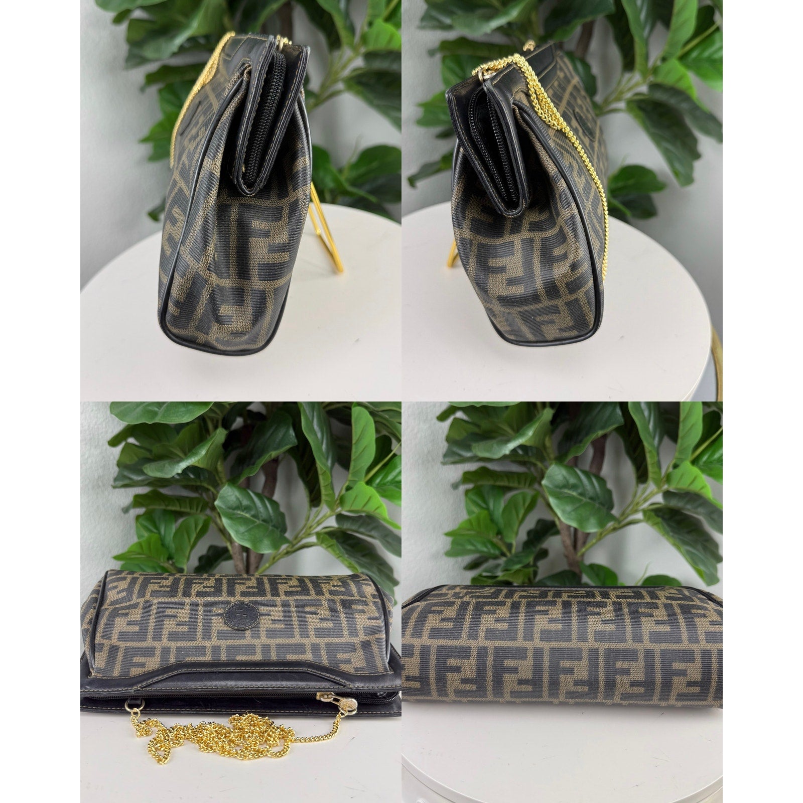 Fendi Pochetter Zucchino Vintage Shoulder Bag Gold Chain