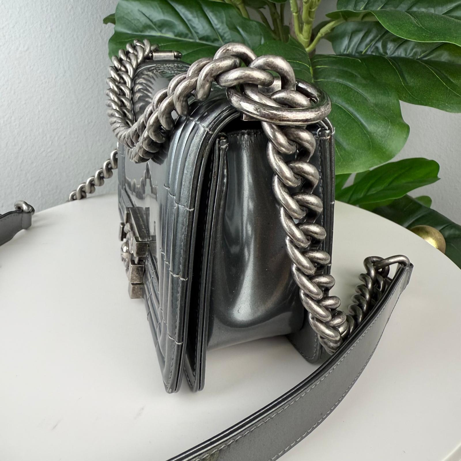 Authentic Chanel Patent Leather Boy Bag