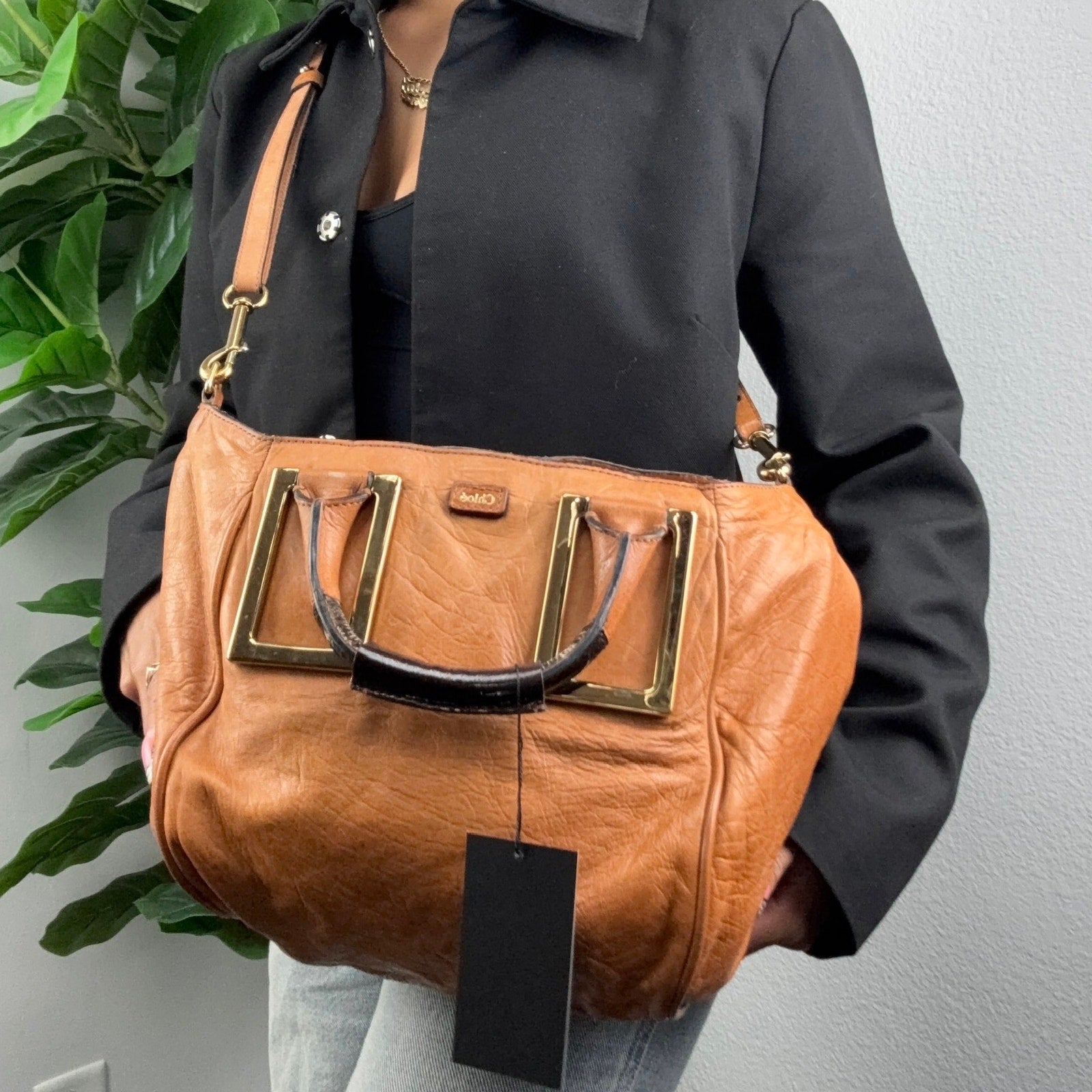 Chloé Ethel Brown Leather Satchel Crossbody Bag Authentic Pre Owned