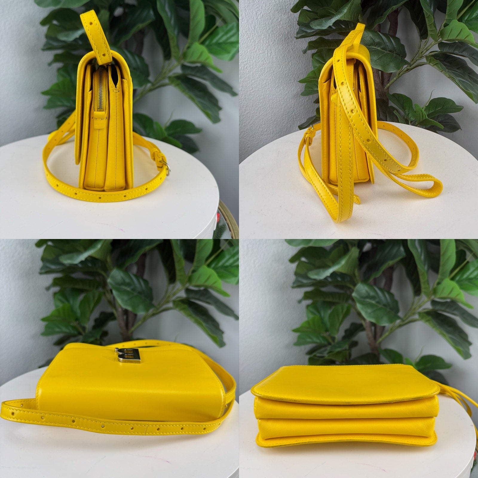 Balenciaga Yellow Leather B Logo Crossbody Shoulder Bag Authentic Pre Owned