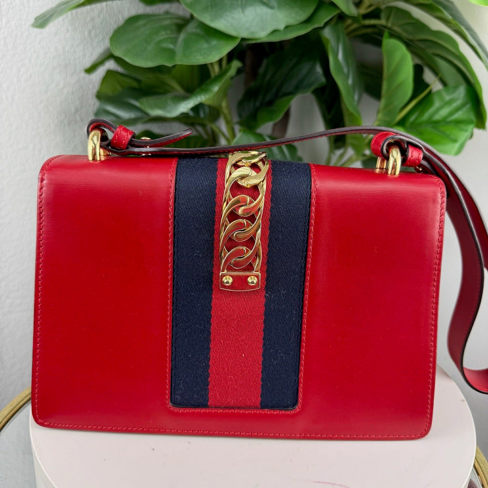 Gucci Sylvie Small Leather Shoulder Bag in Red | LeveLuxBag