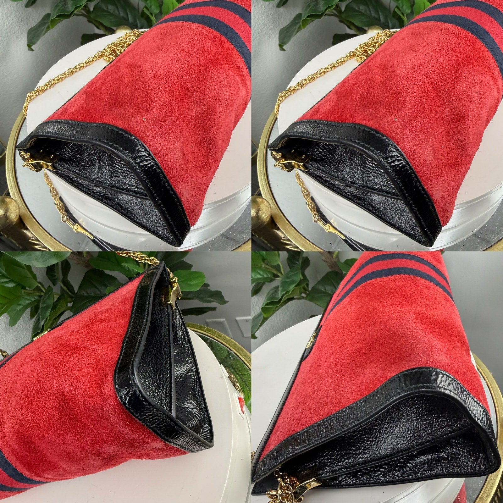 Gucci Sherry Line Red Suede Leather Shoulder Bag Authentic Pre Owned