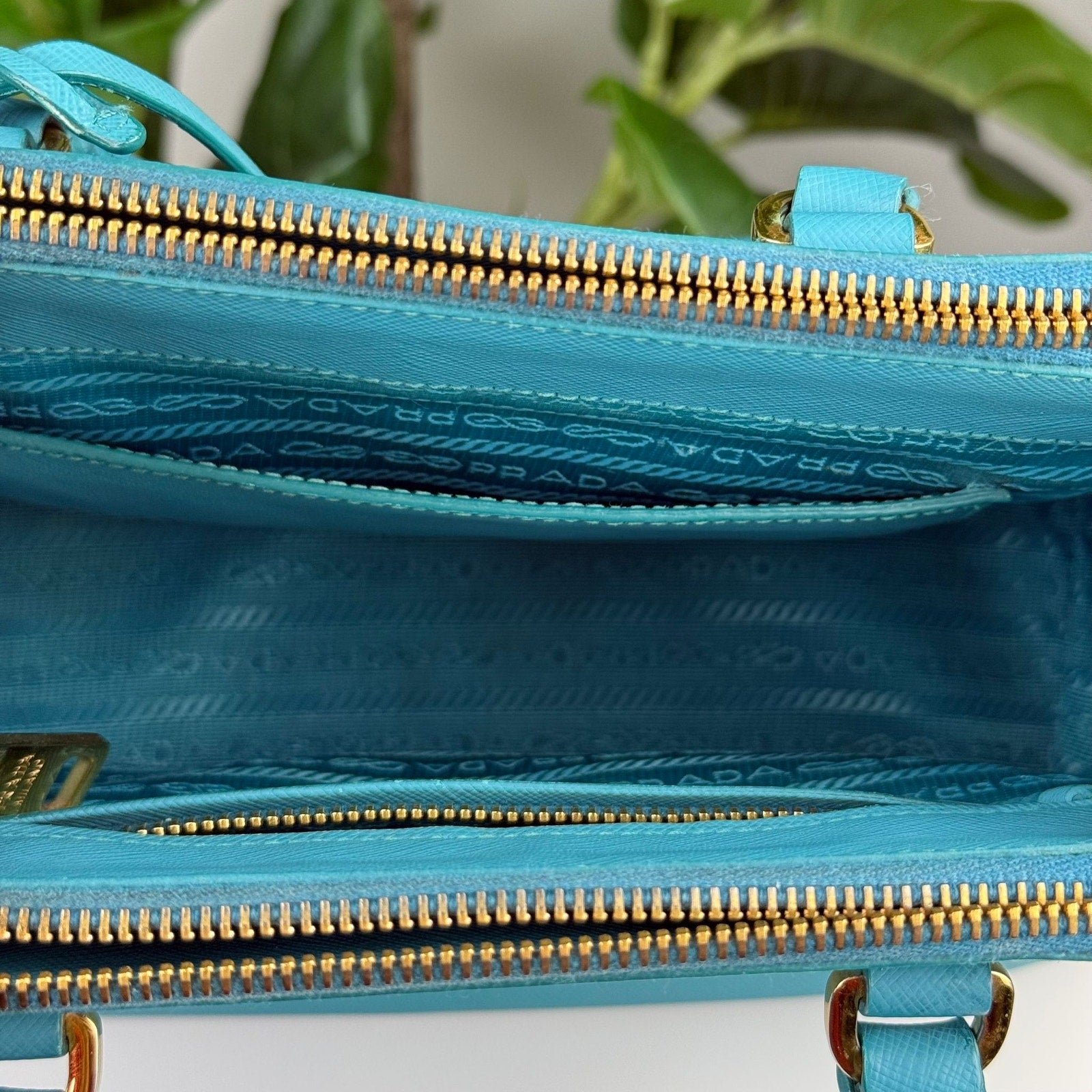 Authentic PRADA Galleria Saffiano Lux Leather 2Way Bag Hand Bag Blue
