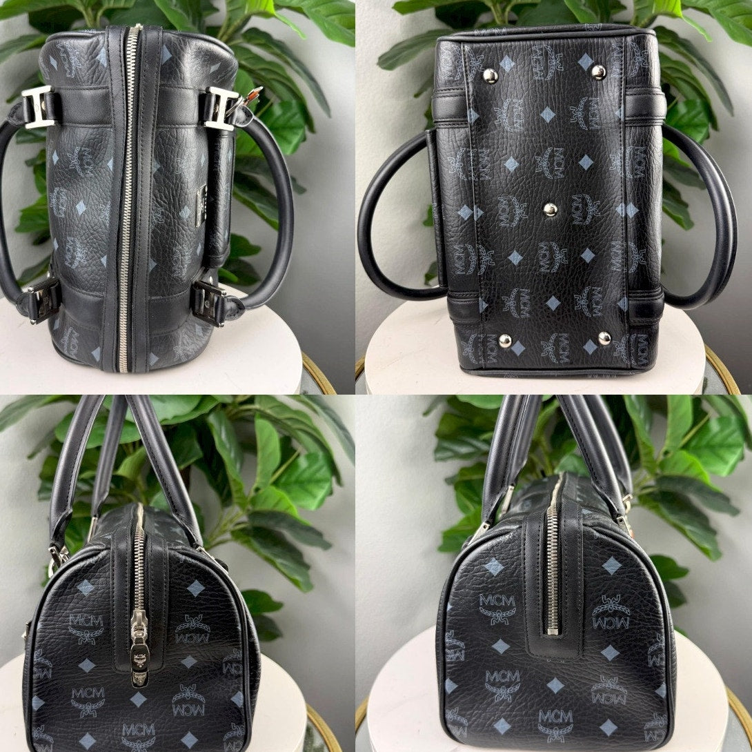 Authentic MCM Small Visetos Boston Bag Black