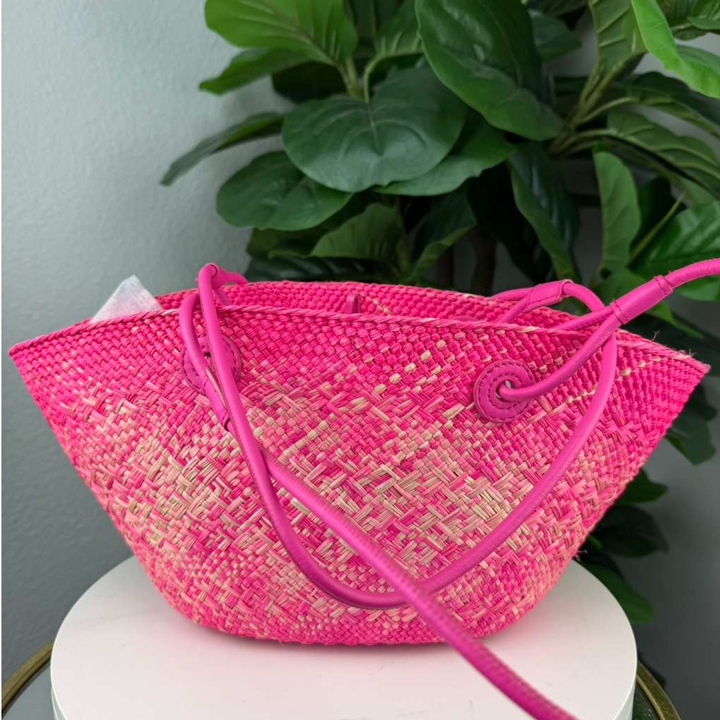 Authentic Loewe Anagram Basket Bag Iraca Palm Pink