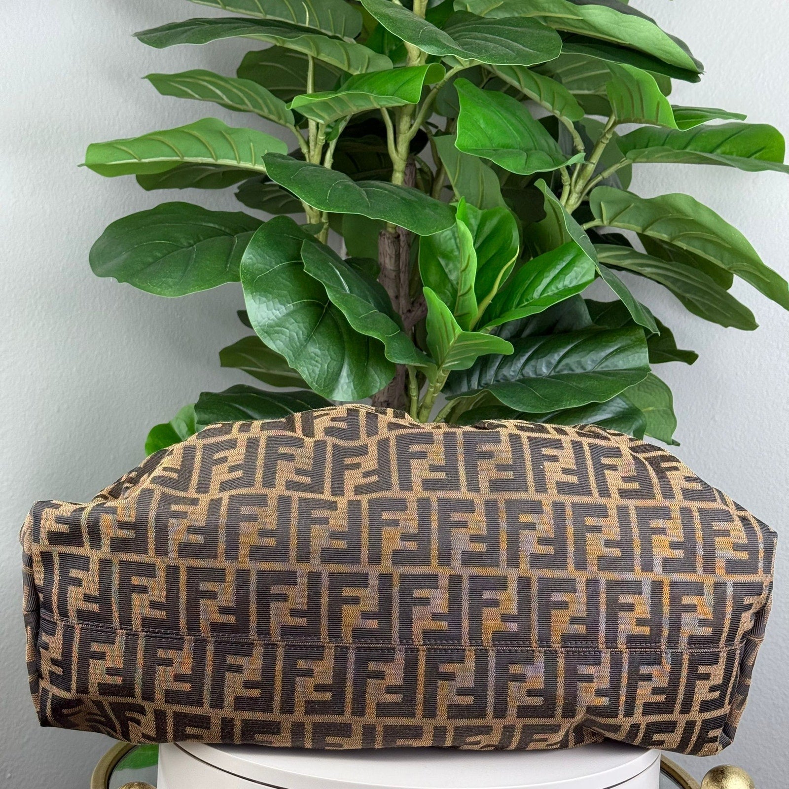 Authentic Fendi Tobacco Zucca print Croc Embossed Chef Tote Bag