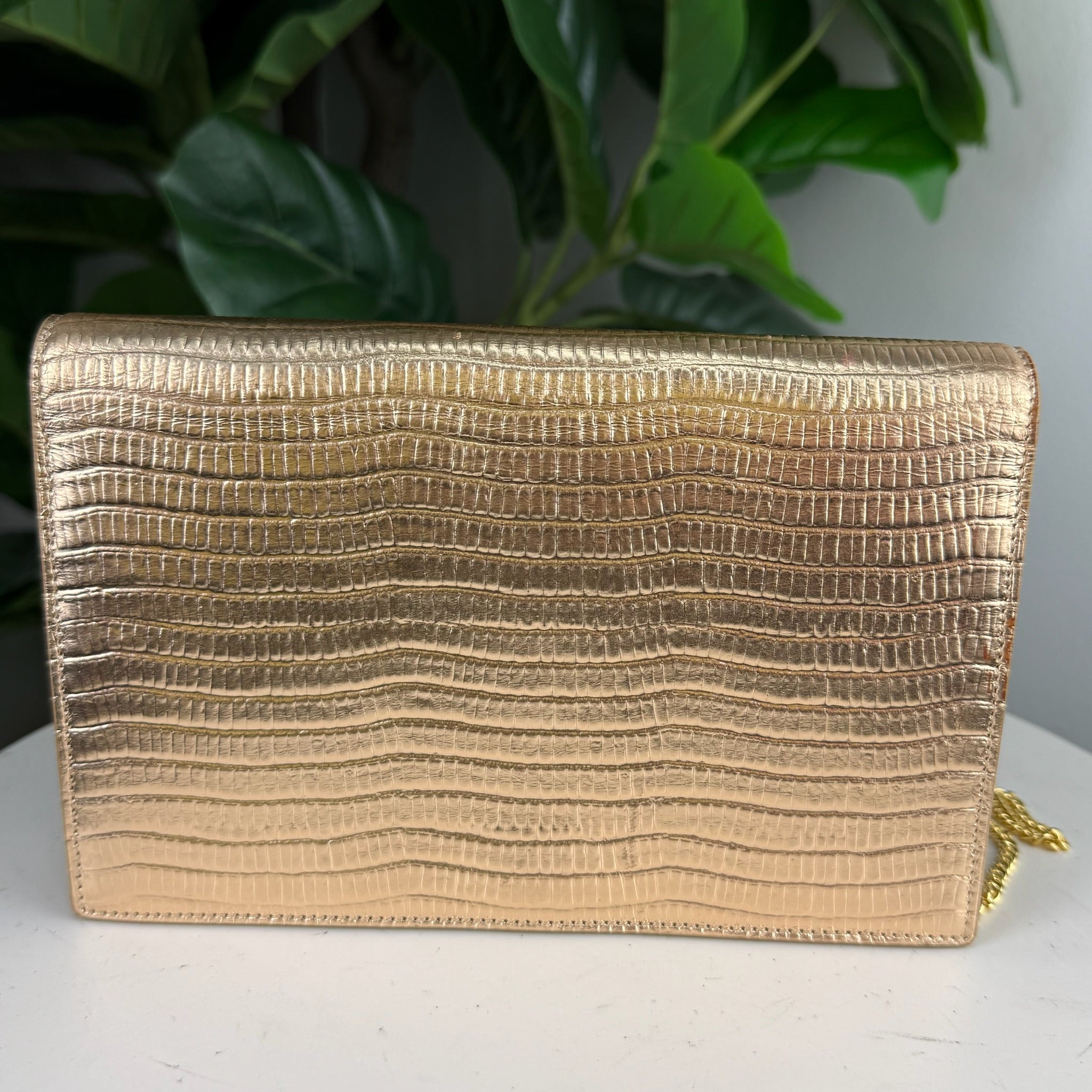 Authentic YSL Crossbody Envelope Clutch Gold