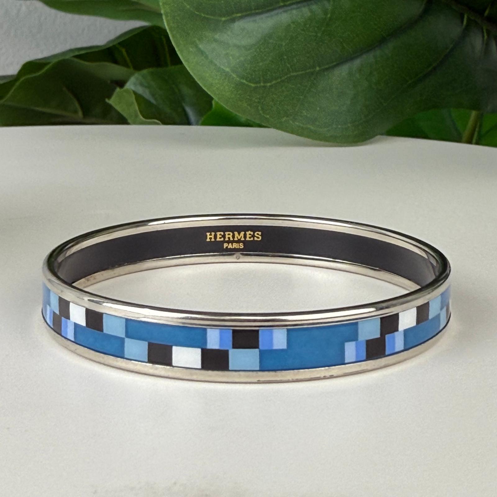 Authentic HERMES Email PM Bangle Bracelet Light Blue Size 7 3/4