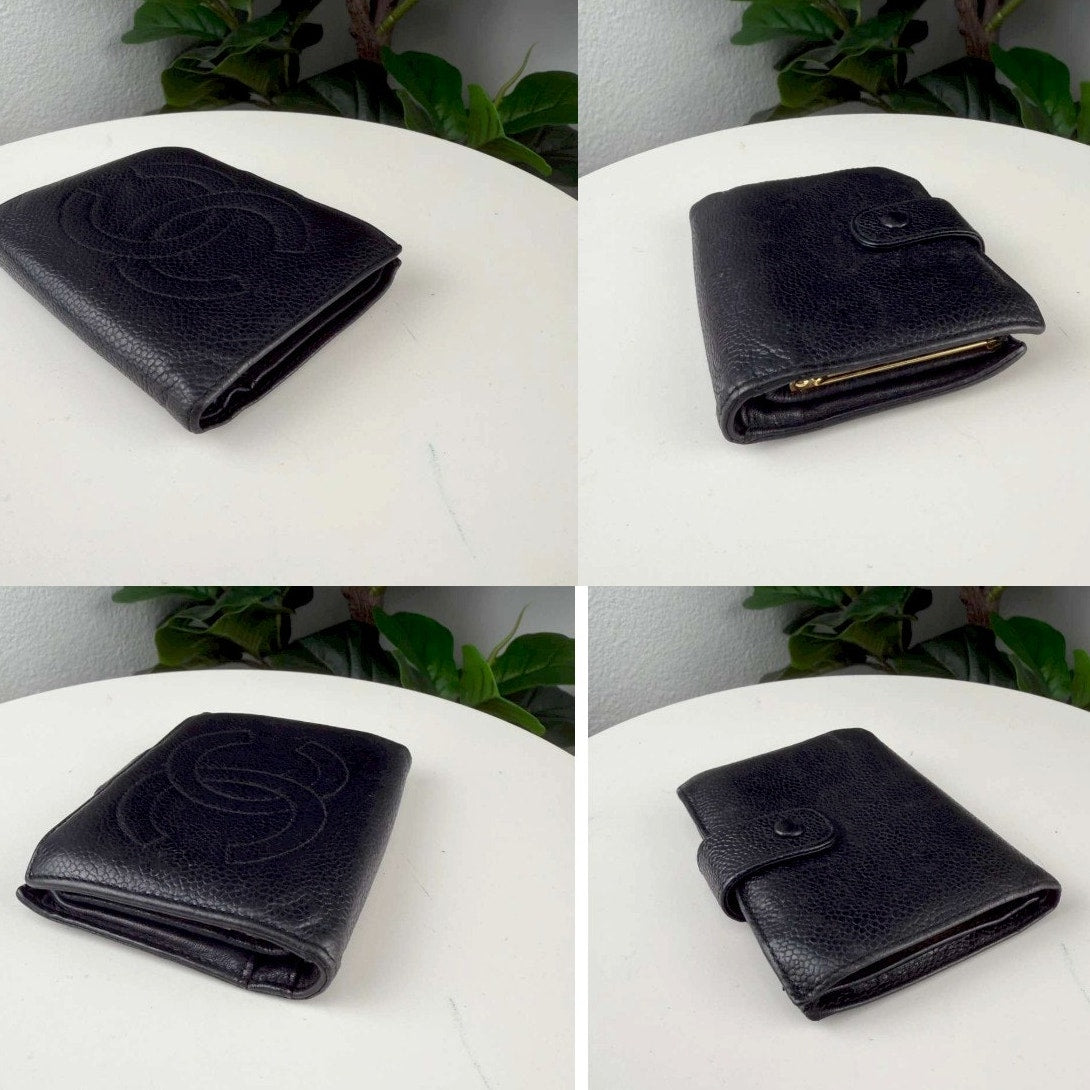 💎✨Authentic Vintage Chanel Black Caviar Leather Wallet