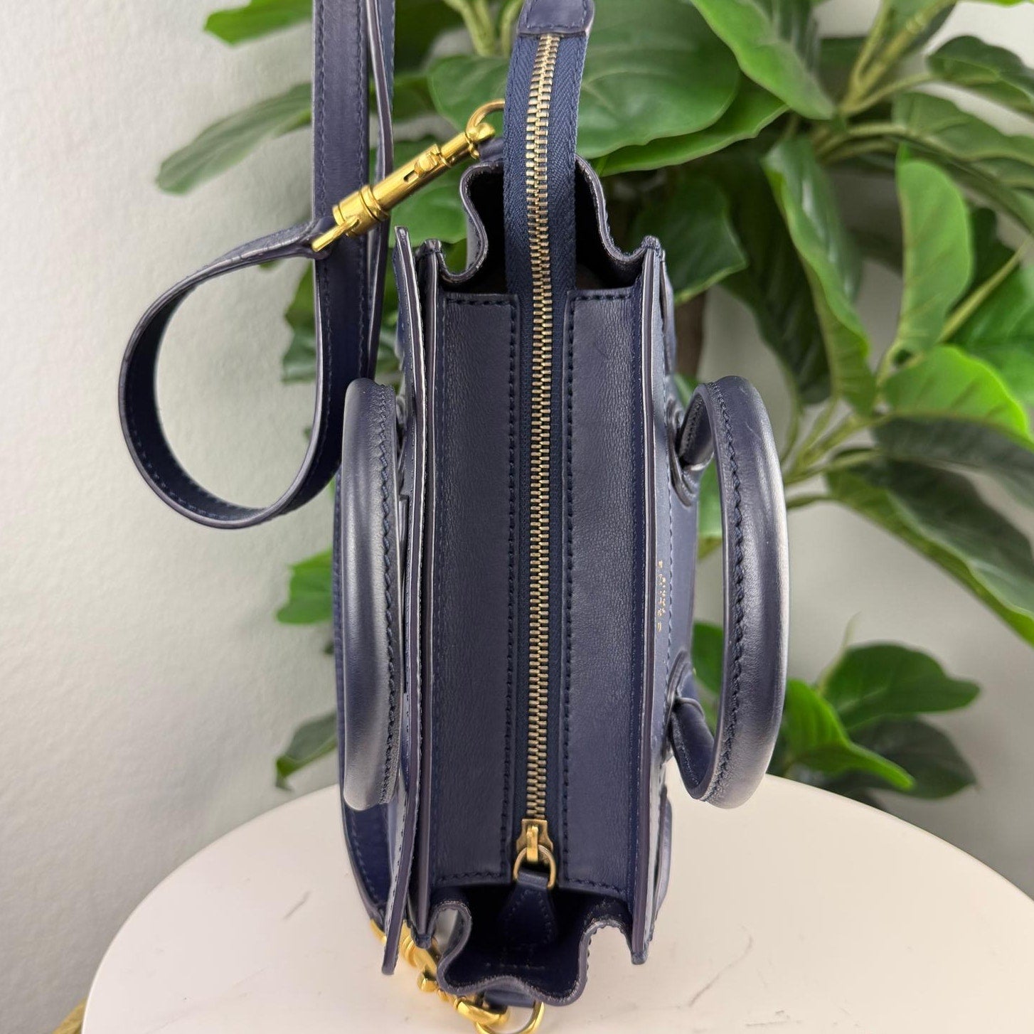 Authentic Celine Nano Luggage Tote Bag Navy Blue