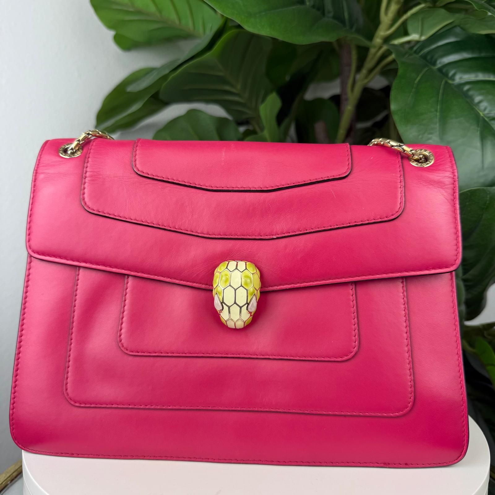 Authentic BVLGARI Serpenti Chain Shoulder Bag Calf Leather