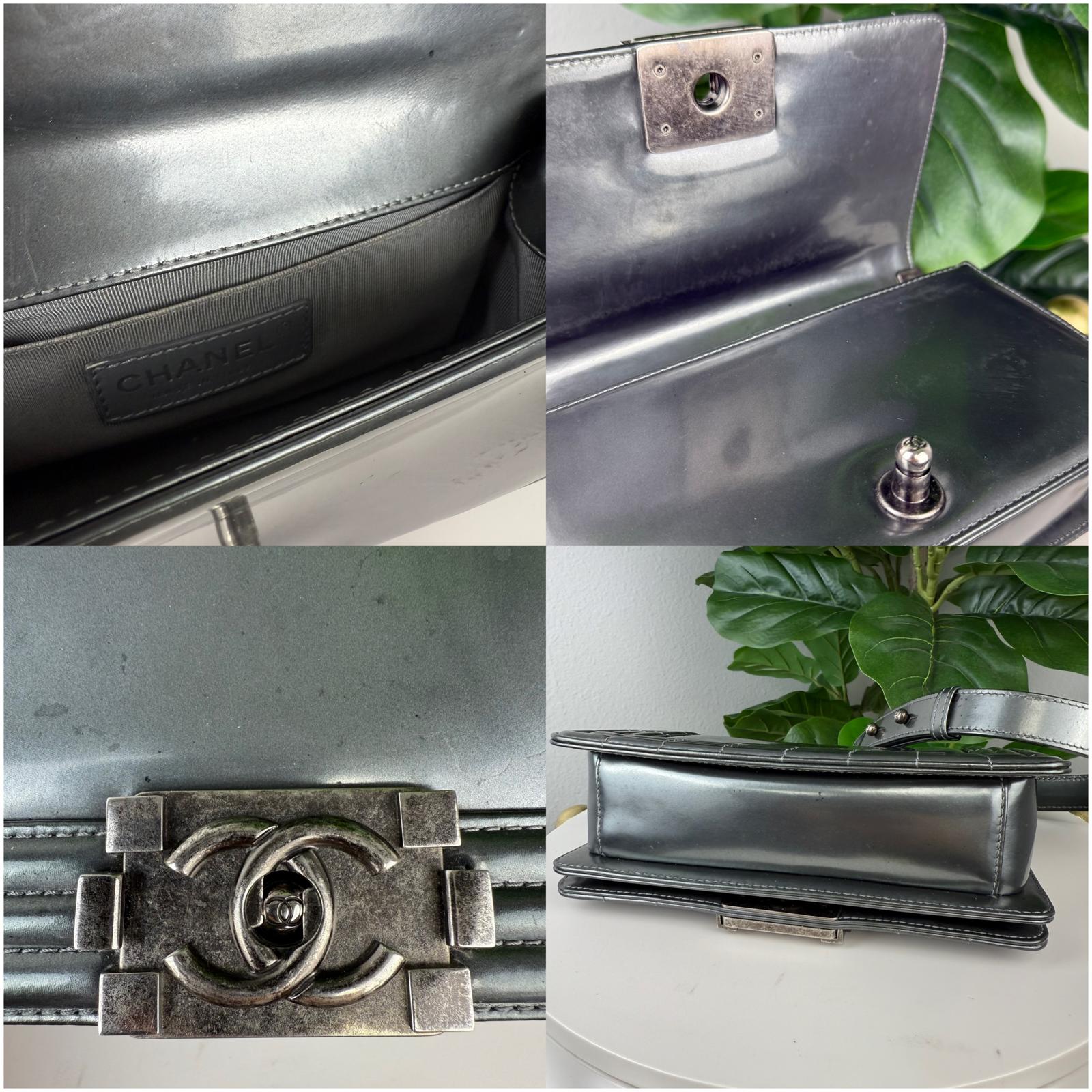Authentic Chanel Patent Leather Boy Bag