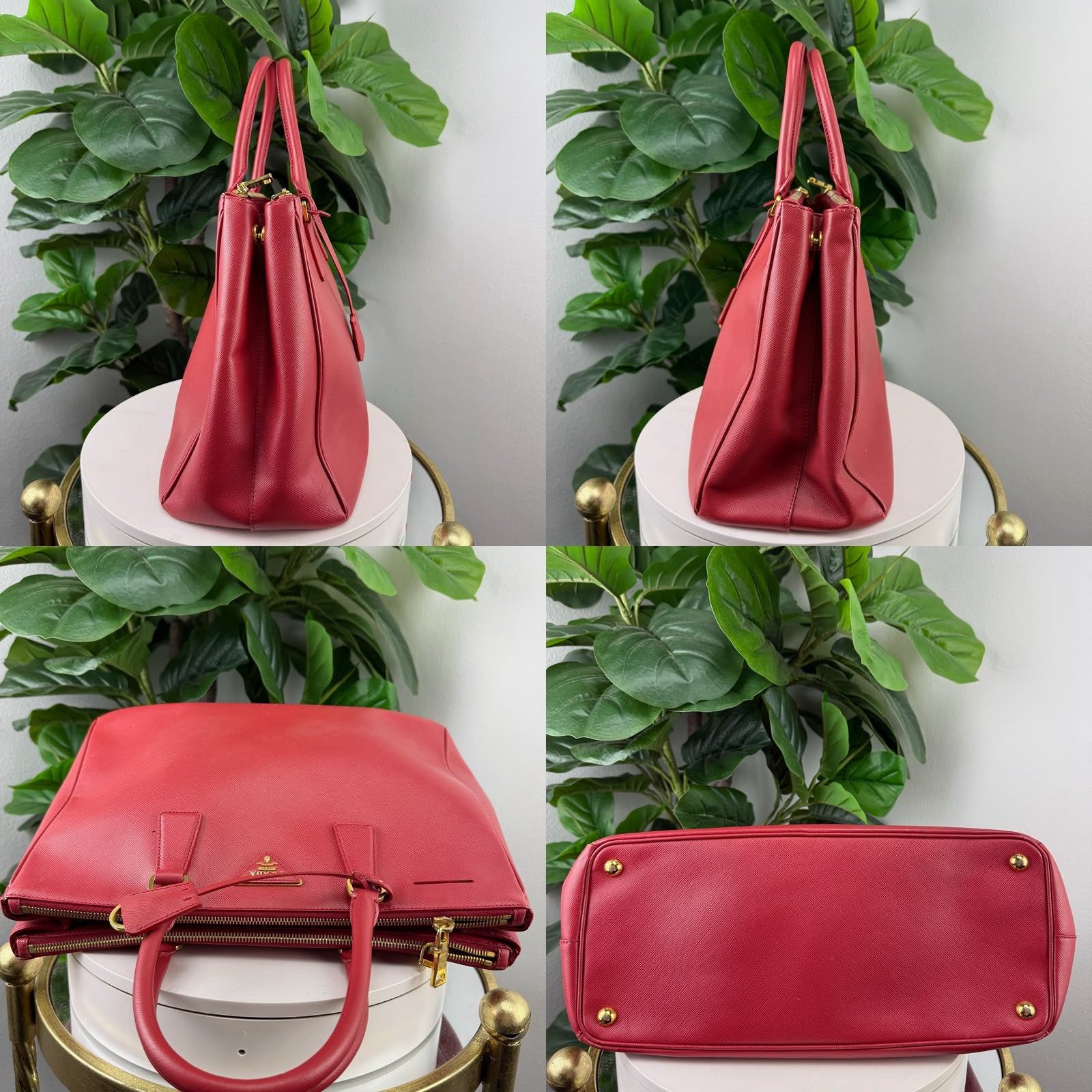 Authentic Prada Saffiano Lux Galleria Double Zip Tote Bag Red