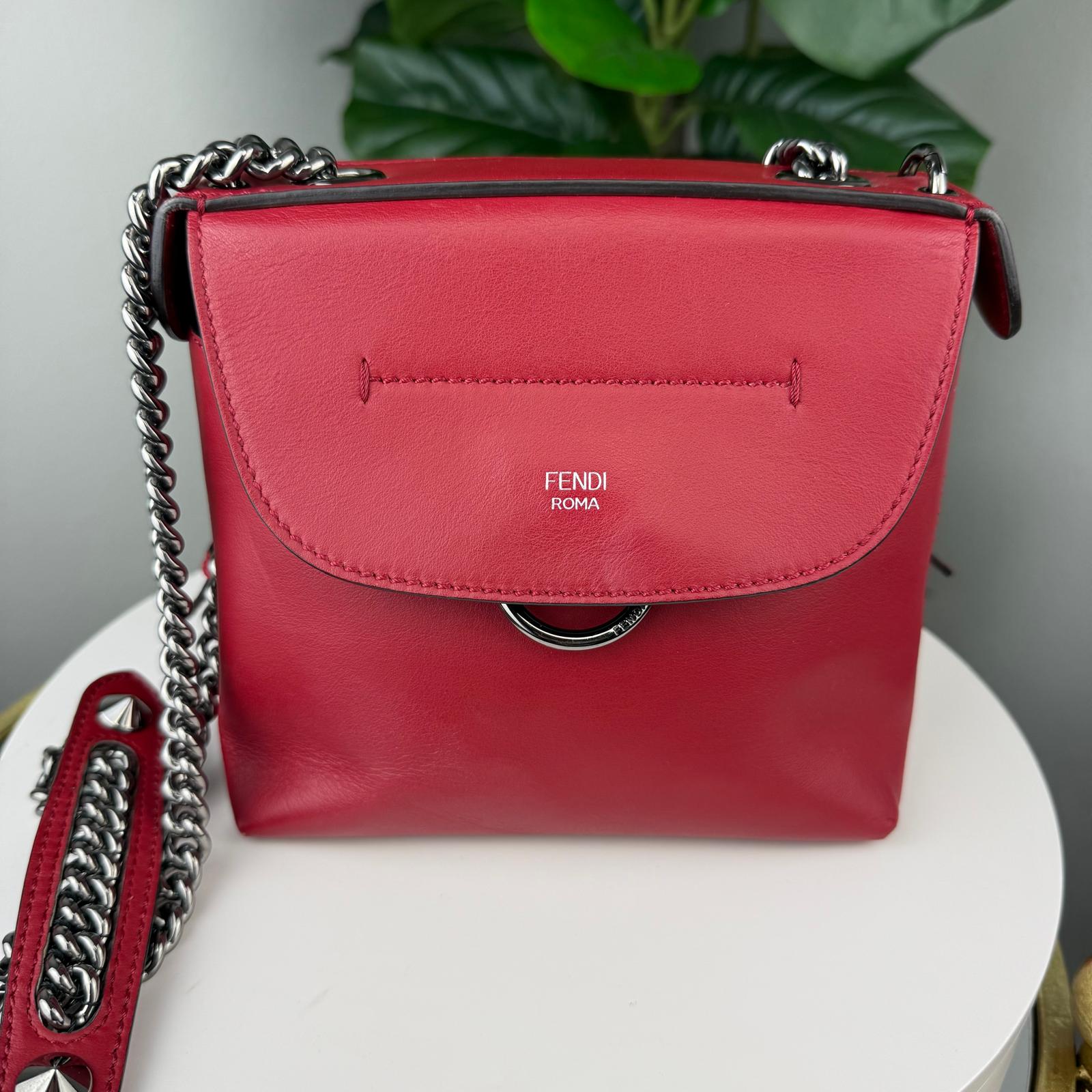 💎Authentic Fendi Vitello Century Mini Backpack Red