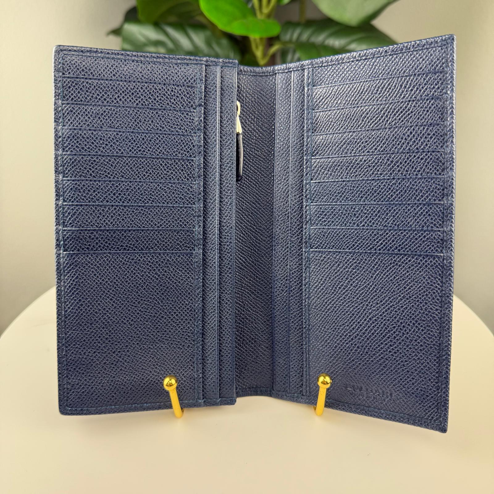 đâ¨Authentic Bvlgari Menâs Long Wallet Navy Calfskin