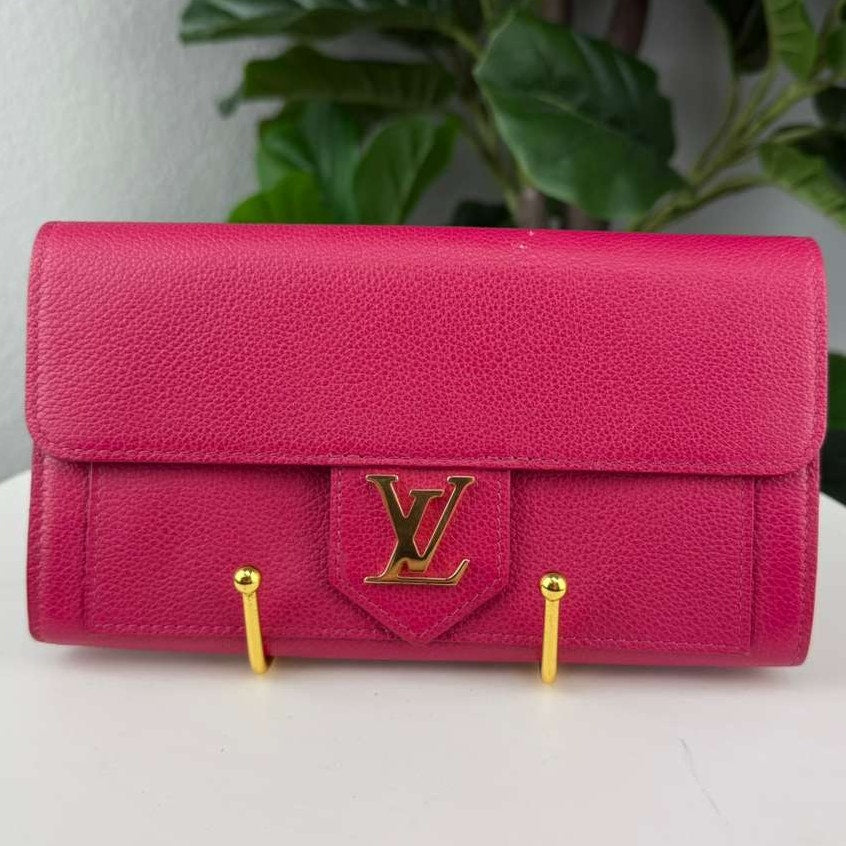 Authentic Louis Vuitton Lockme Long Wallet Pink Calf Leather