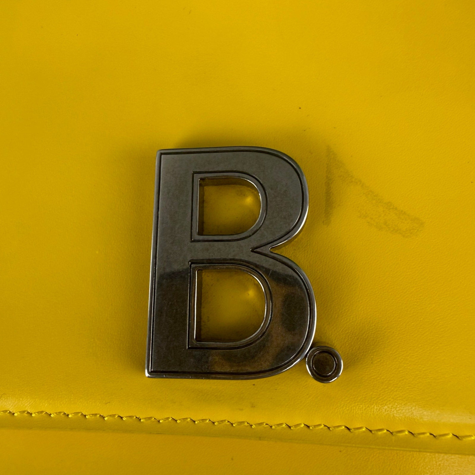 Balenciaga Yellow Leather B Logo Crossbody Shoulder Bag Authentic Pre Owned