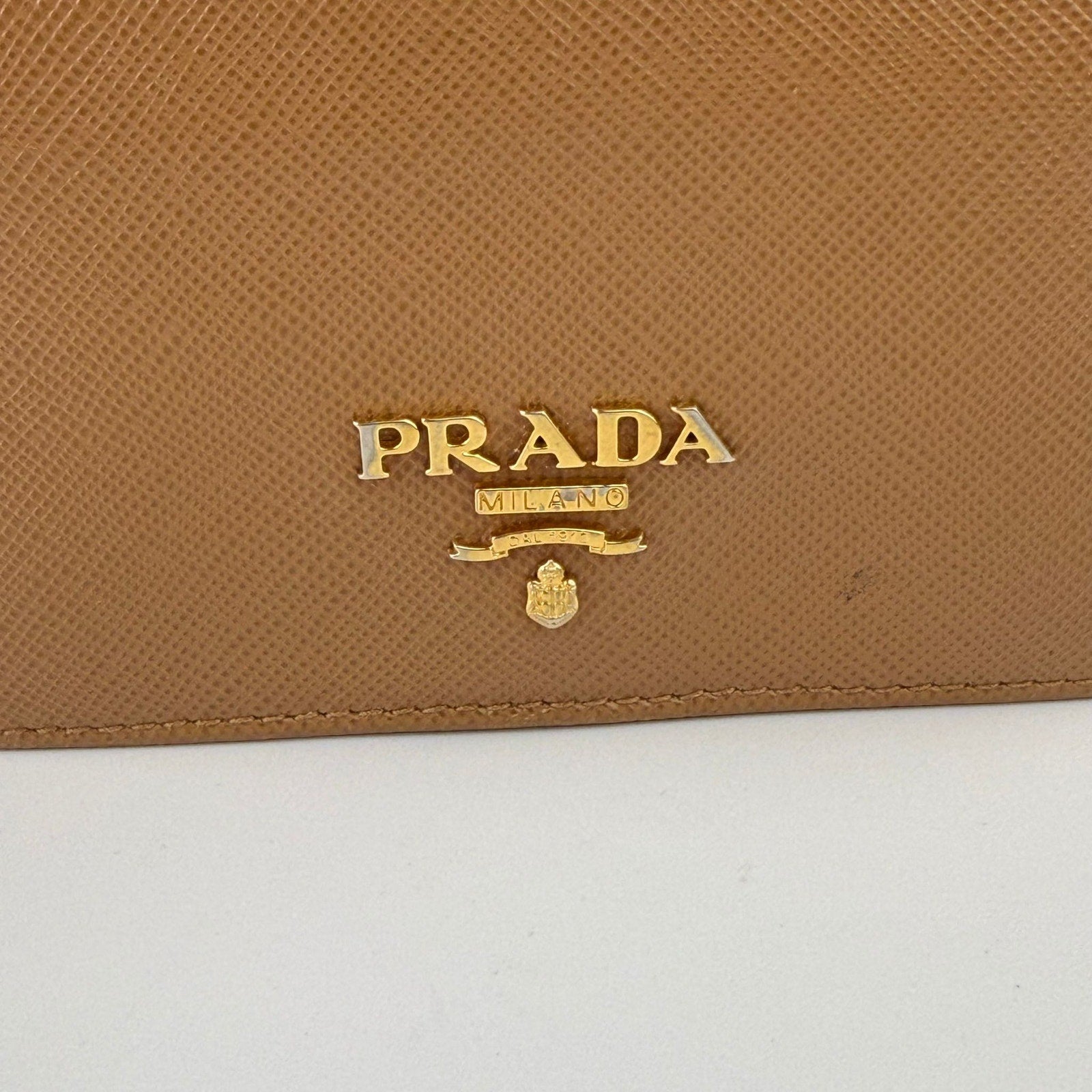Authentic PRADA Card case Saffiano Leather Light Brown