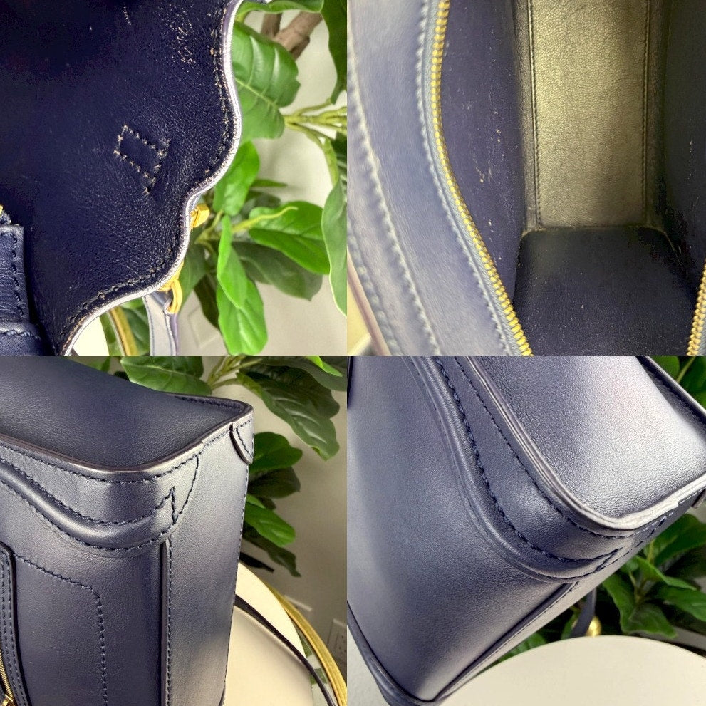 Authentic Celine Nano Luggage Tote Bag Navy Blue