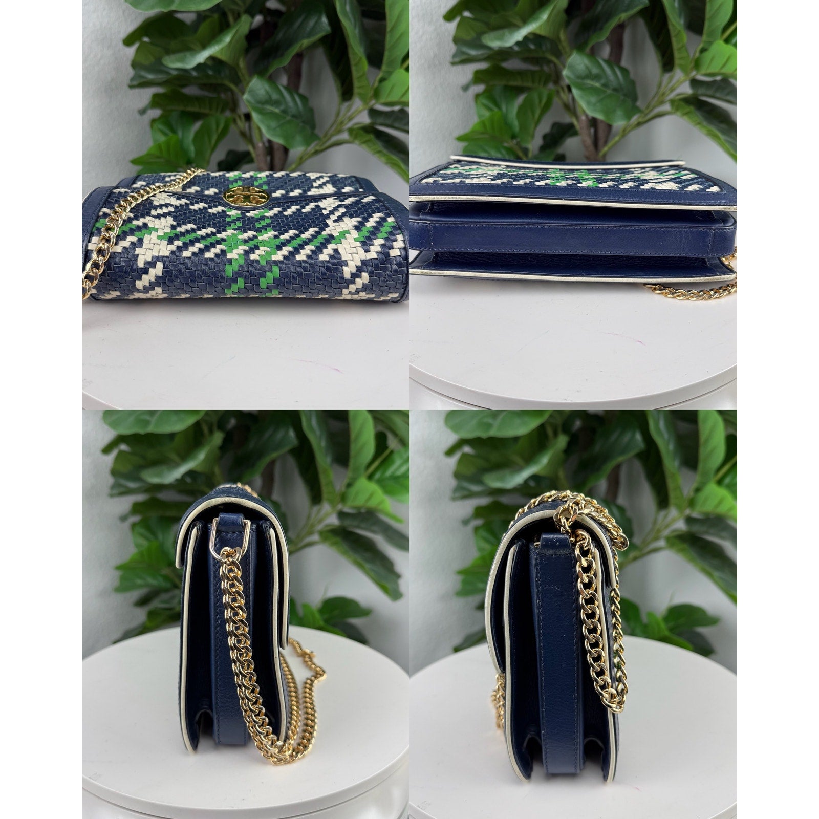 Tory Burch Duet Chain Convertible Woven Leather Shoulder Bag