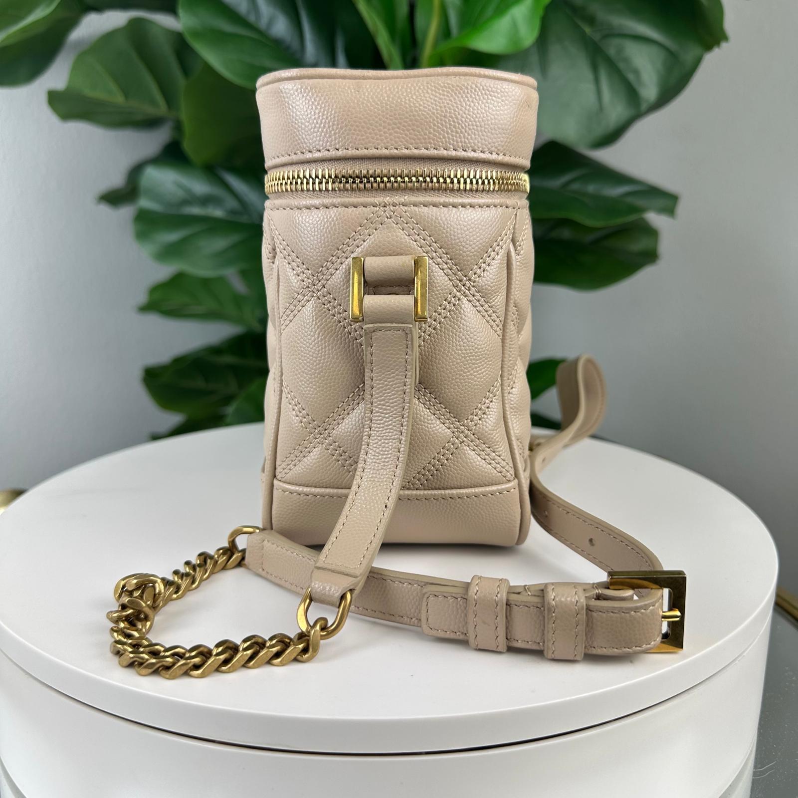Authentic Saint Laurent Grain de Poudre Quilted 80's Vanity Bag