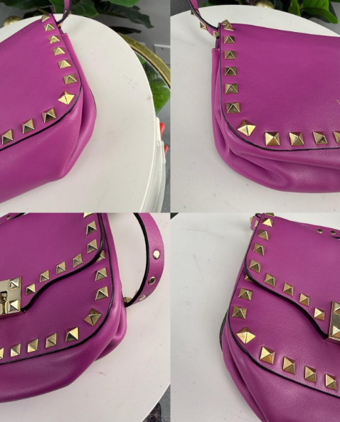 Authentic Valentino Garavani Rockstud Flip Lock Mini Crossbody Bag in Pink Leather