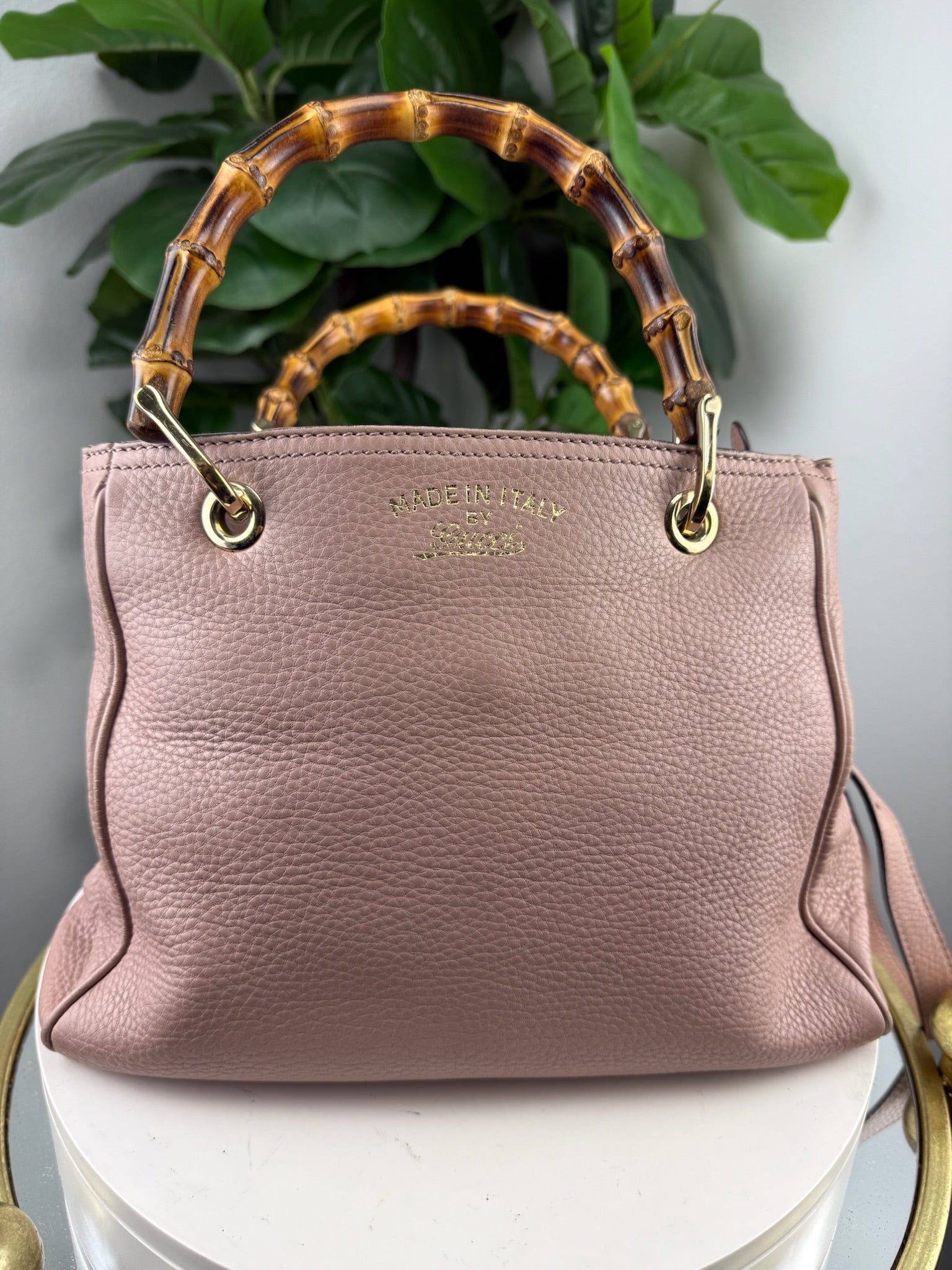 Authentic Gucci Mauve Pink Bamboo handle Dusty Rose 2-Way Bag - Certificate of Authenticity included