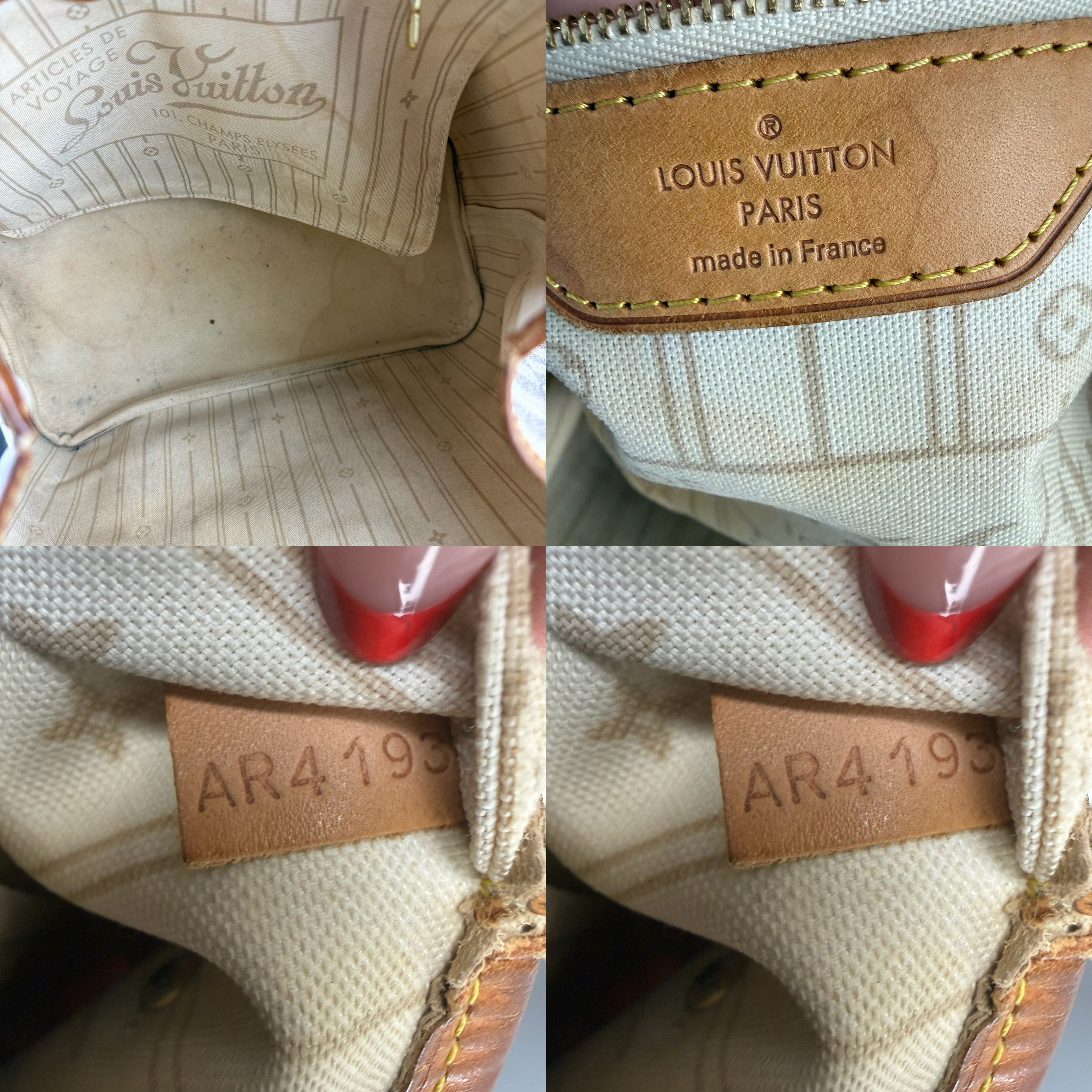 Authentic Louis Vuitton Neverfull MM Tote Bag Damier Azur Canvas