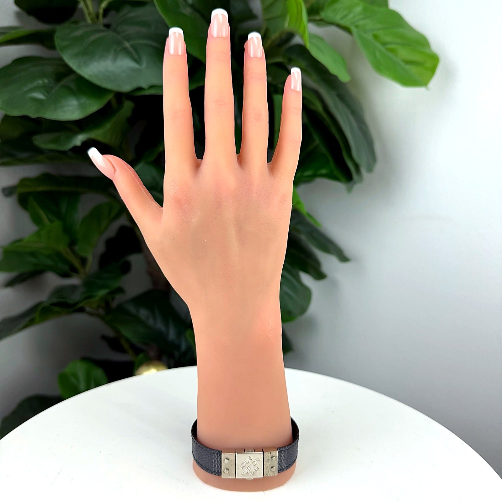 Authentic Louis Vuitton Damier Graphite Cuff Bracelet - Size 6.5-7"