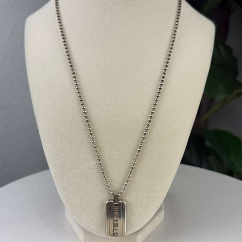 Authentic Tiffany & Co. Atlas Tag Pendant Necklace Sterling Silver