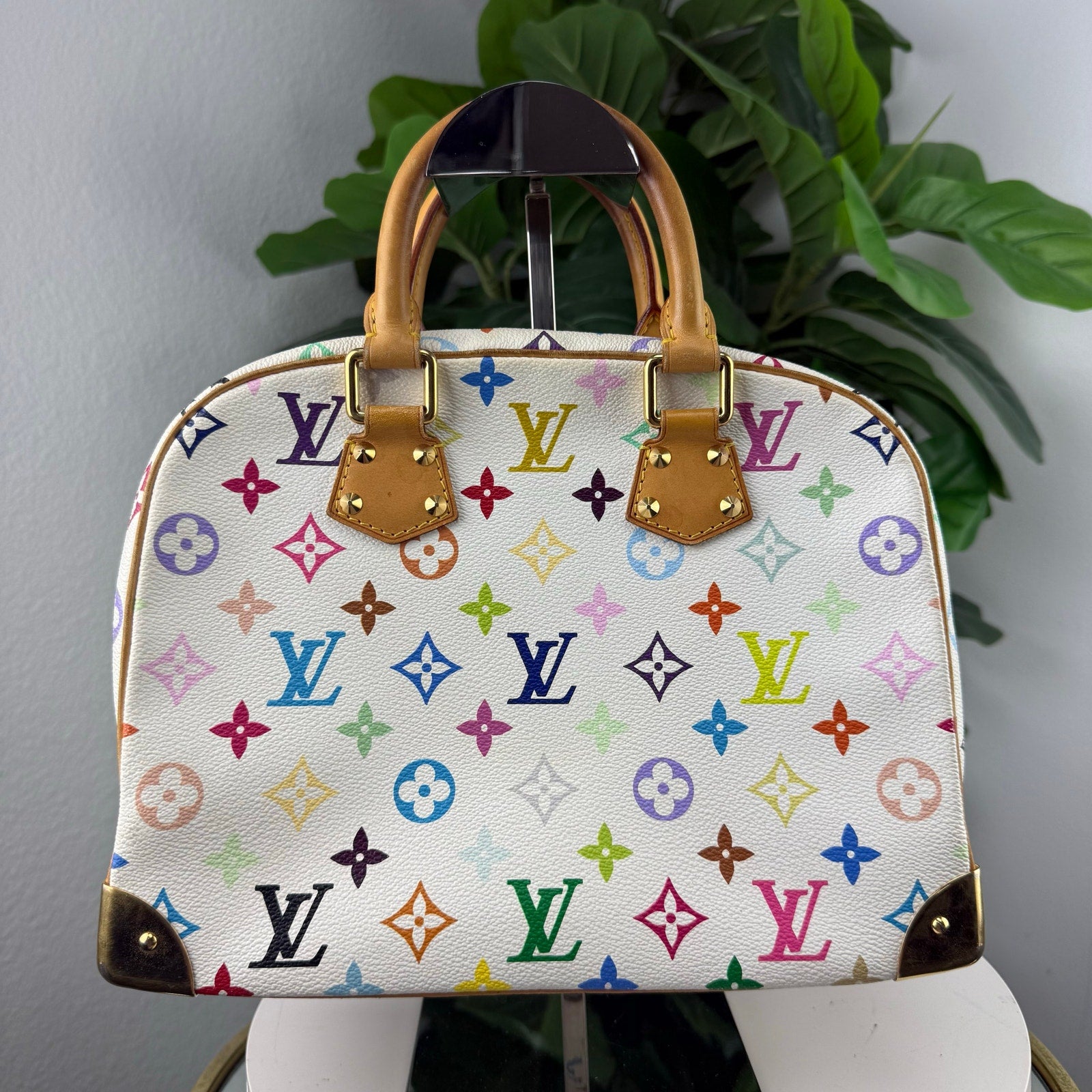 Louis Vuitton White Multicolor Monogram Trouville Bag Authentic Pre Owned