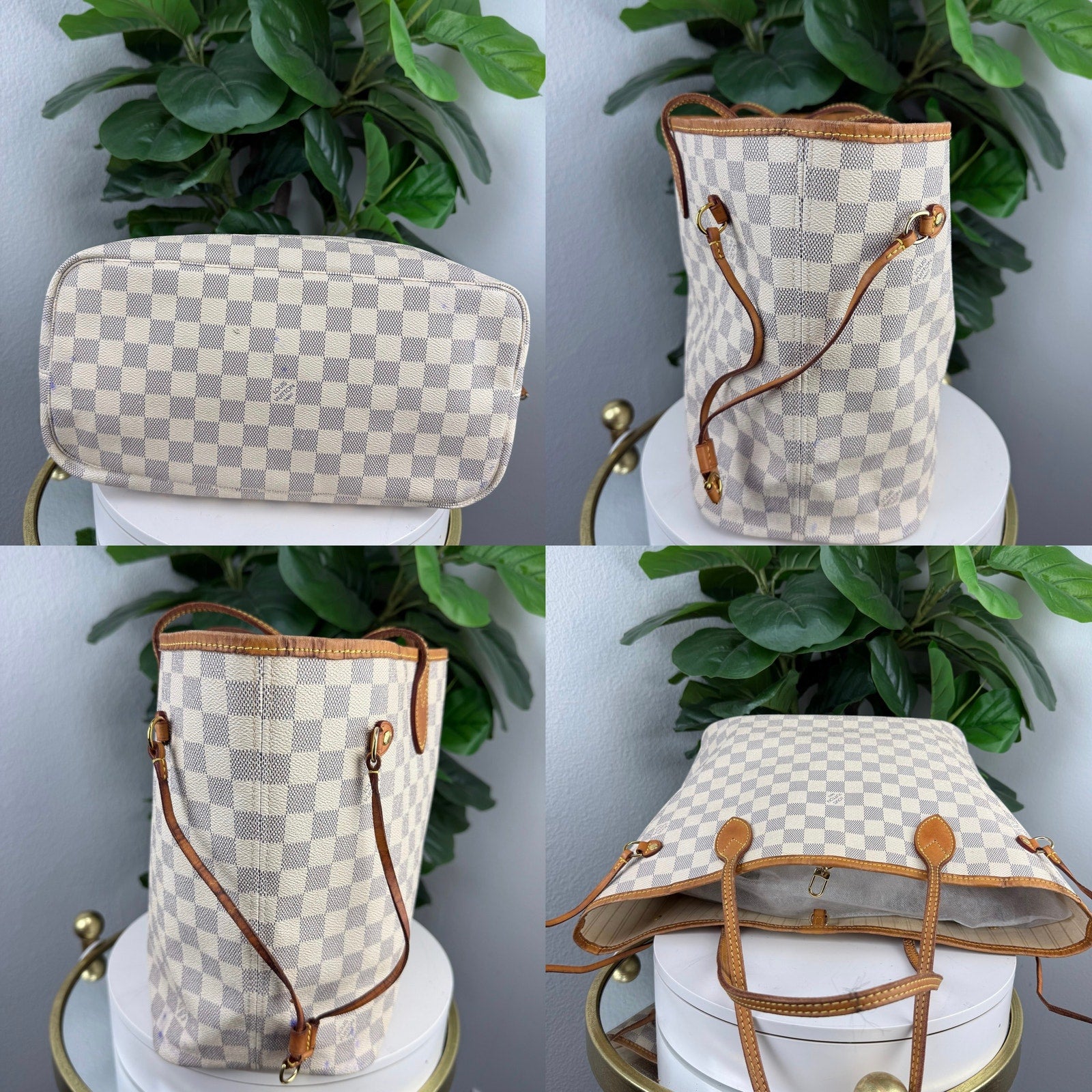Louis Vuitton Neverfull MM Damier Azur Tote Bag Authentic Pre Owned
