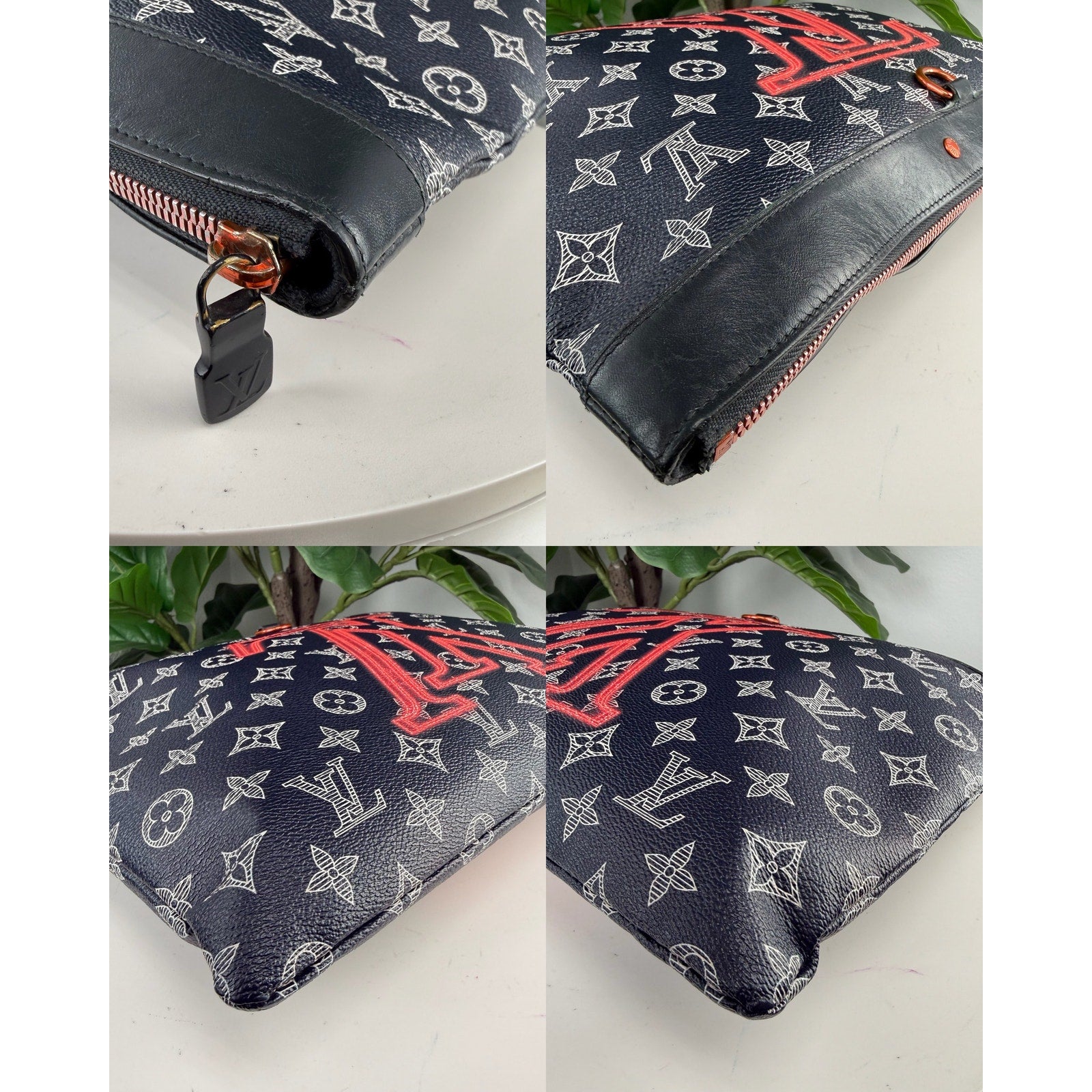 Authentic Louis Vuitton Navy Ink Monogram Canvas Upside Down Apollo GM Pochette