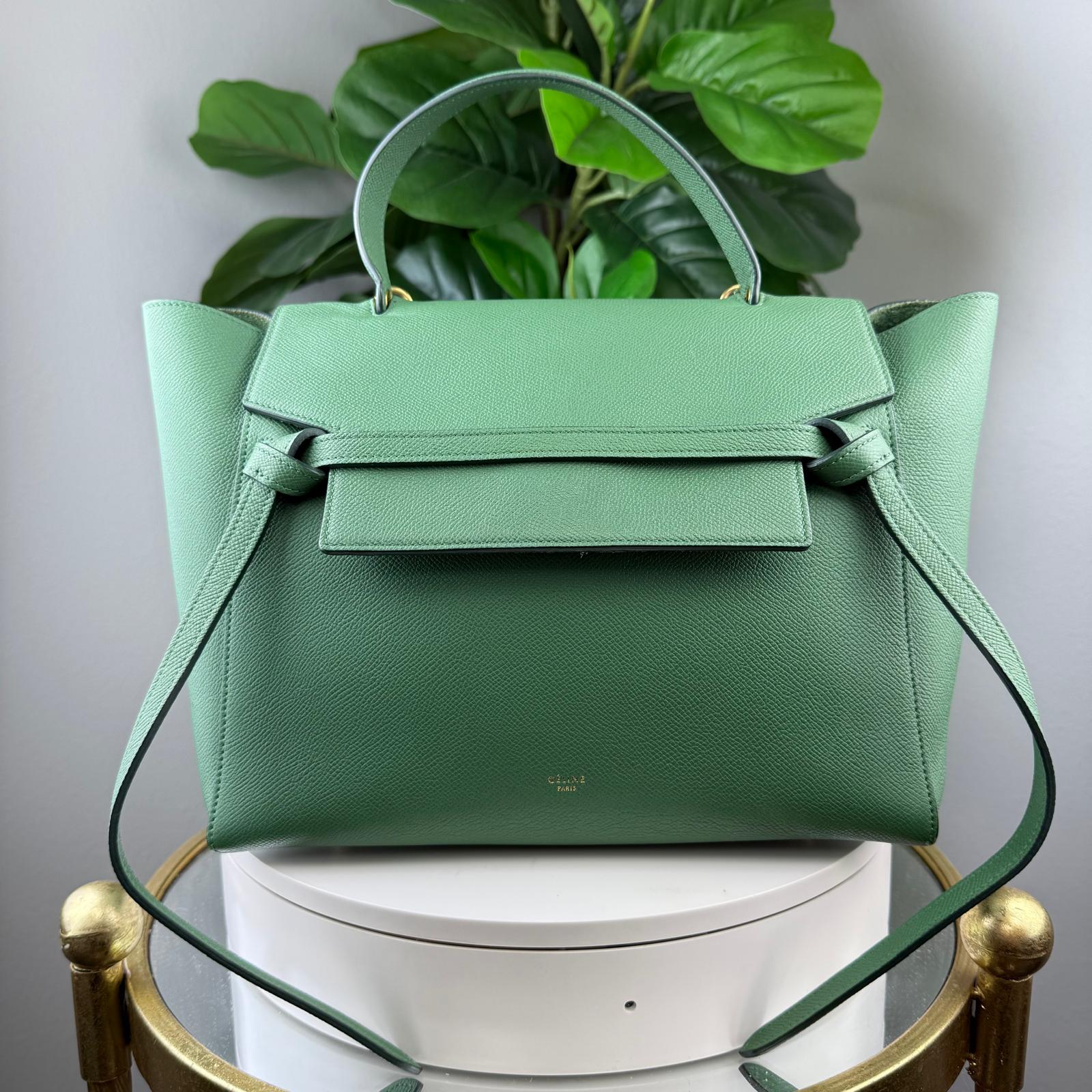 šAuthentic Celine Grained Calfskin Nano Belt Bag PopĀ Green