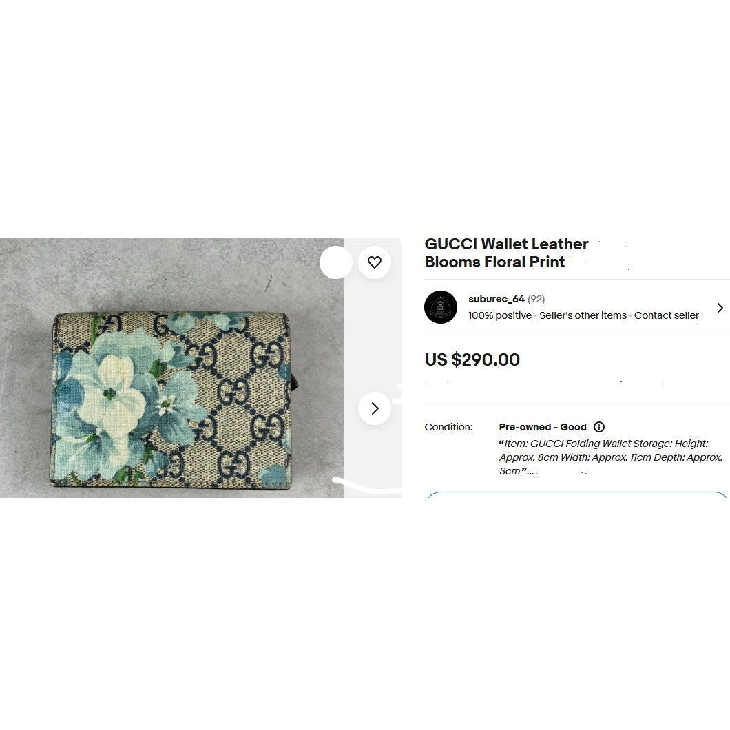 Authentic GUCCI Wallet Leather Blooms Floral Print