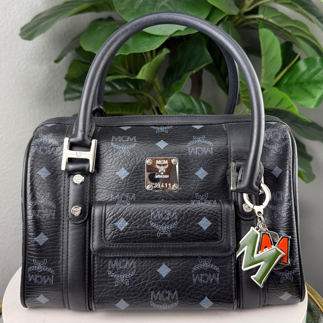 Authentic MCM Small Visetos Boston Bag Black