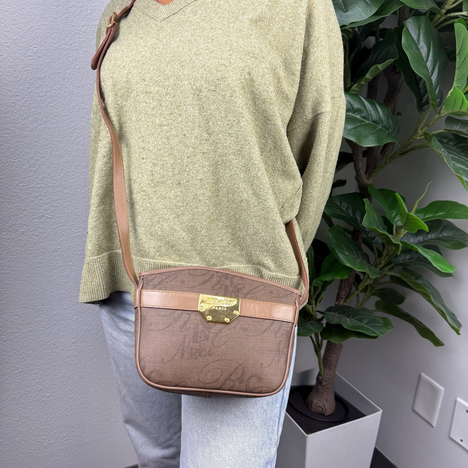 Nina Ricci Monogram Canvas Brown Crossbody Bag Authentic Pre Owned