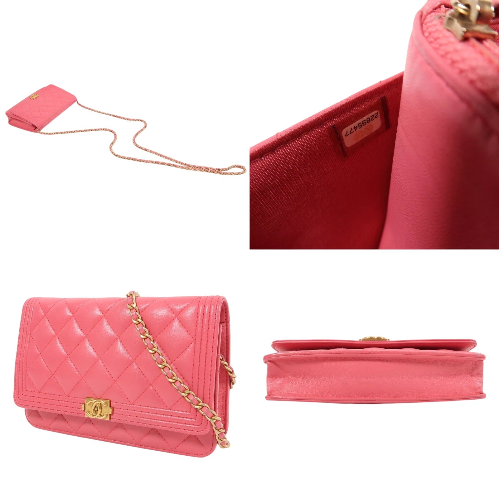 Authentic CHANEL CC Boy Wallet On Chain Crossbody Bag Pink 2016-2017